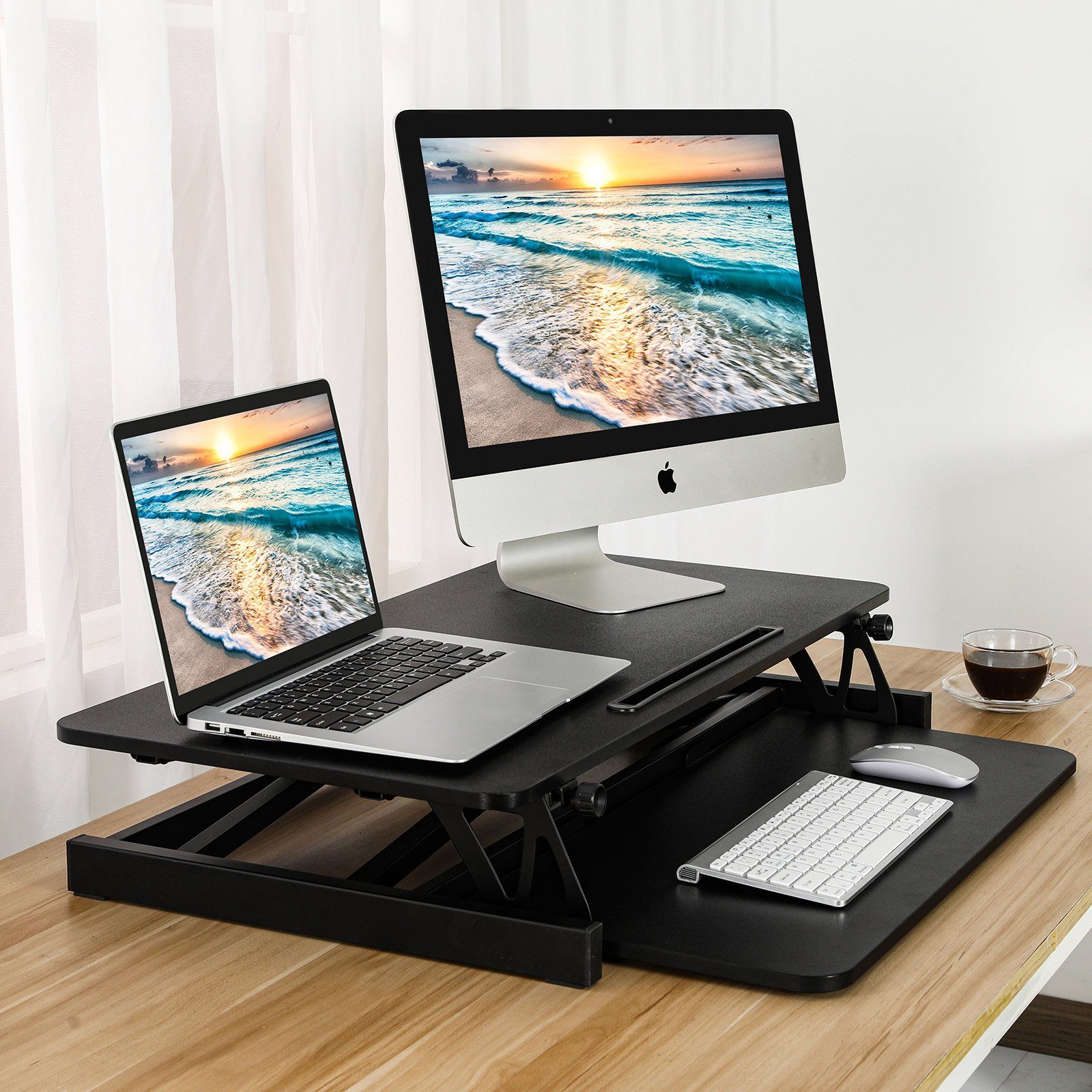 HomeGuru Schreibtisch Stehpult, Höhenverstellbarer Schreibtischaufsatz,  abnehmbare Tastaturablage, Eingebettete Nut für Tablets
