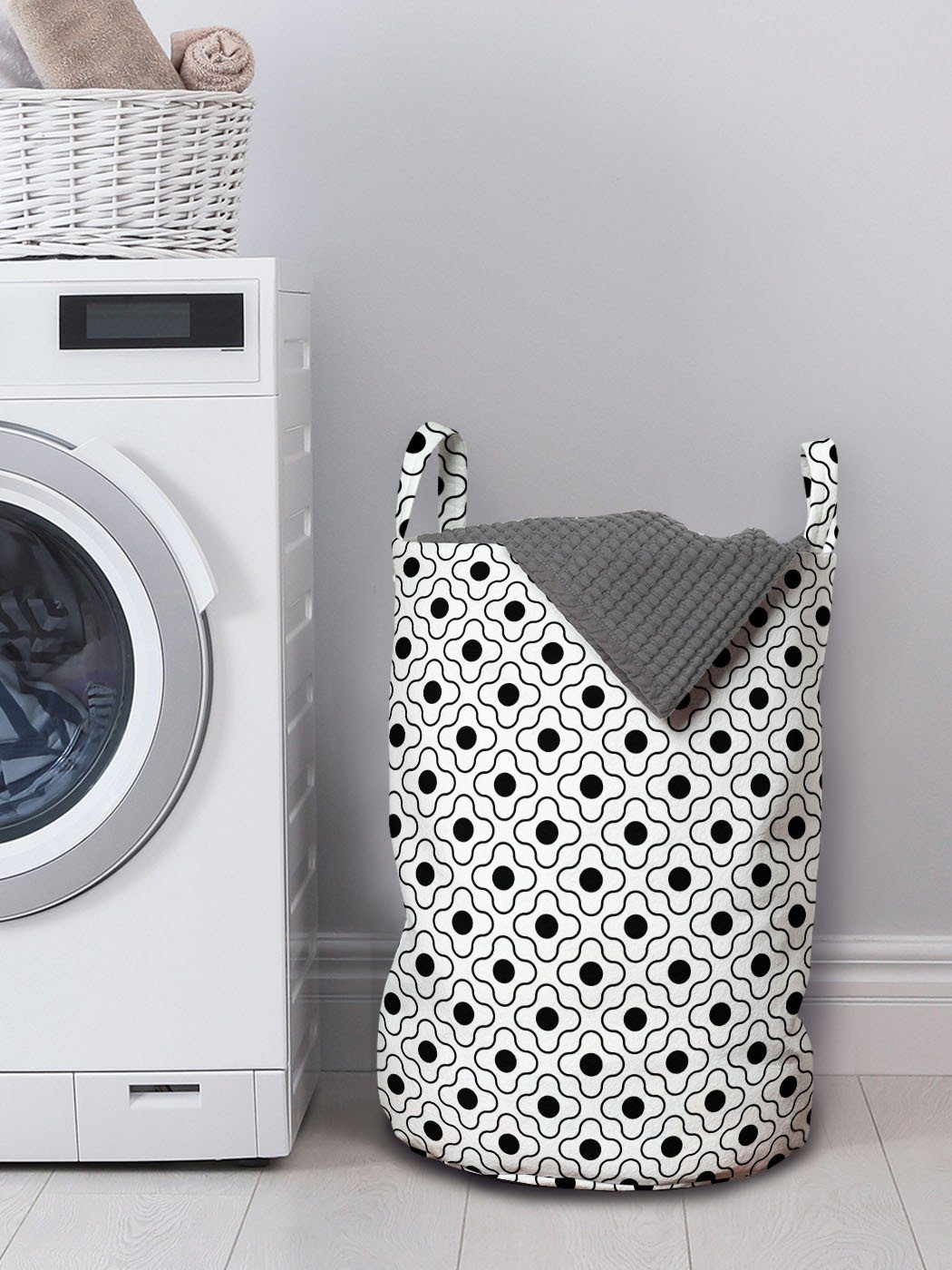 Abakuhaus Abstrakt mit klassische Waschsalons, Wäschesäckchen für Formen Wäschekorb Kordelzugverschluss Geometrische Griffen