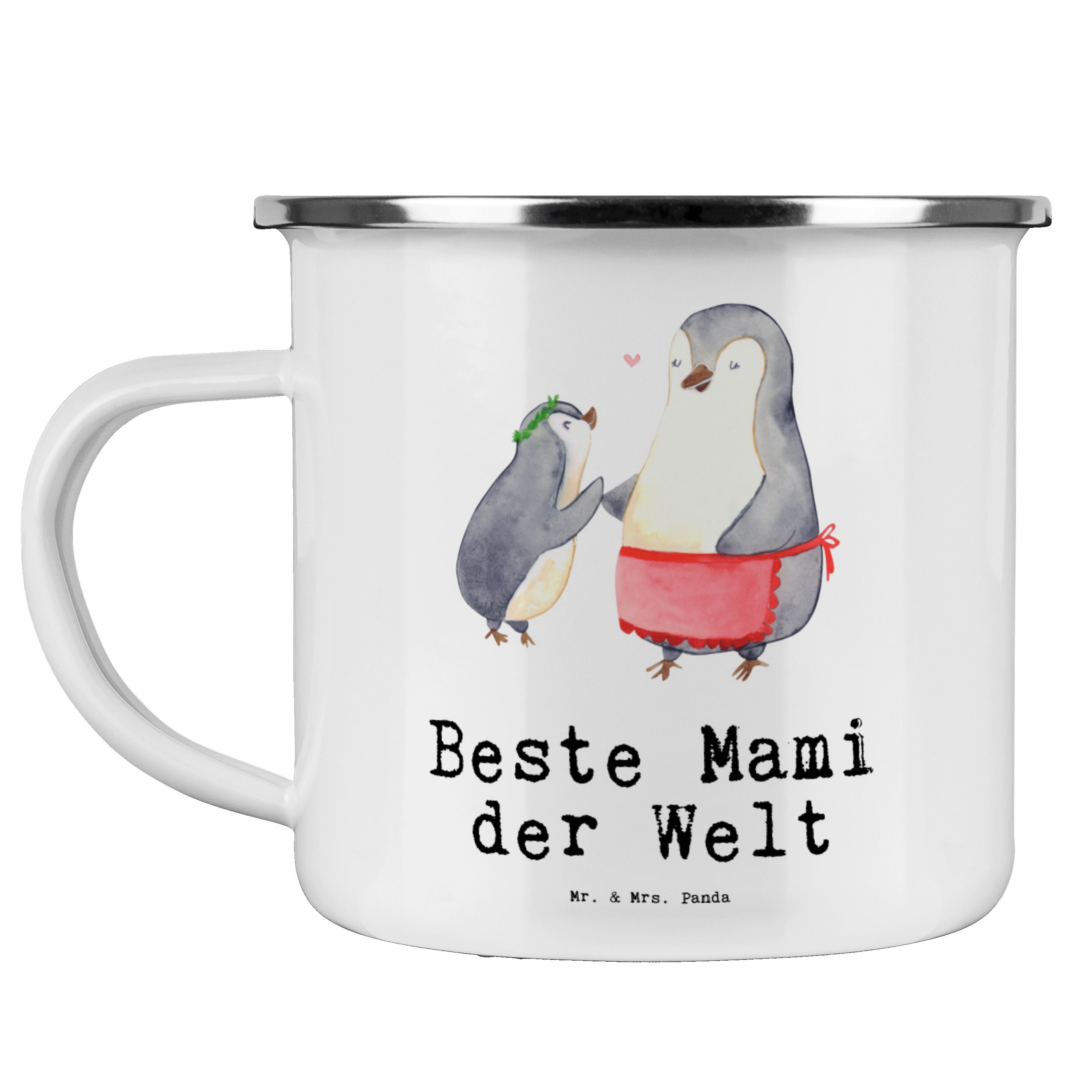 Mr. & Mrs. Panda Becher Pinguin Beste Mami der Welt - Weiß - Geschenk, Blechtasse Outdoor, Ge, Emaille