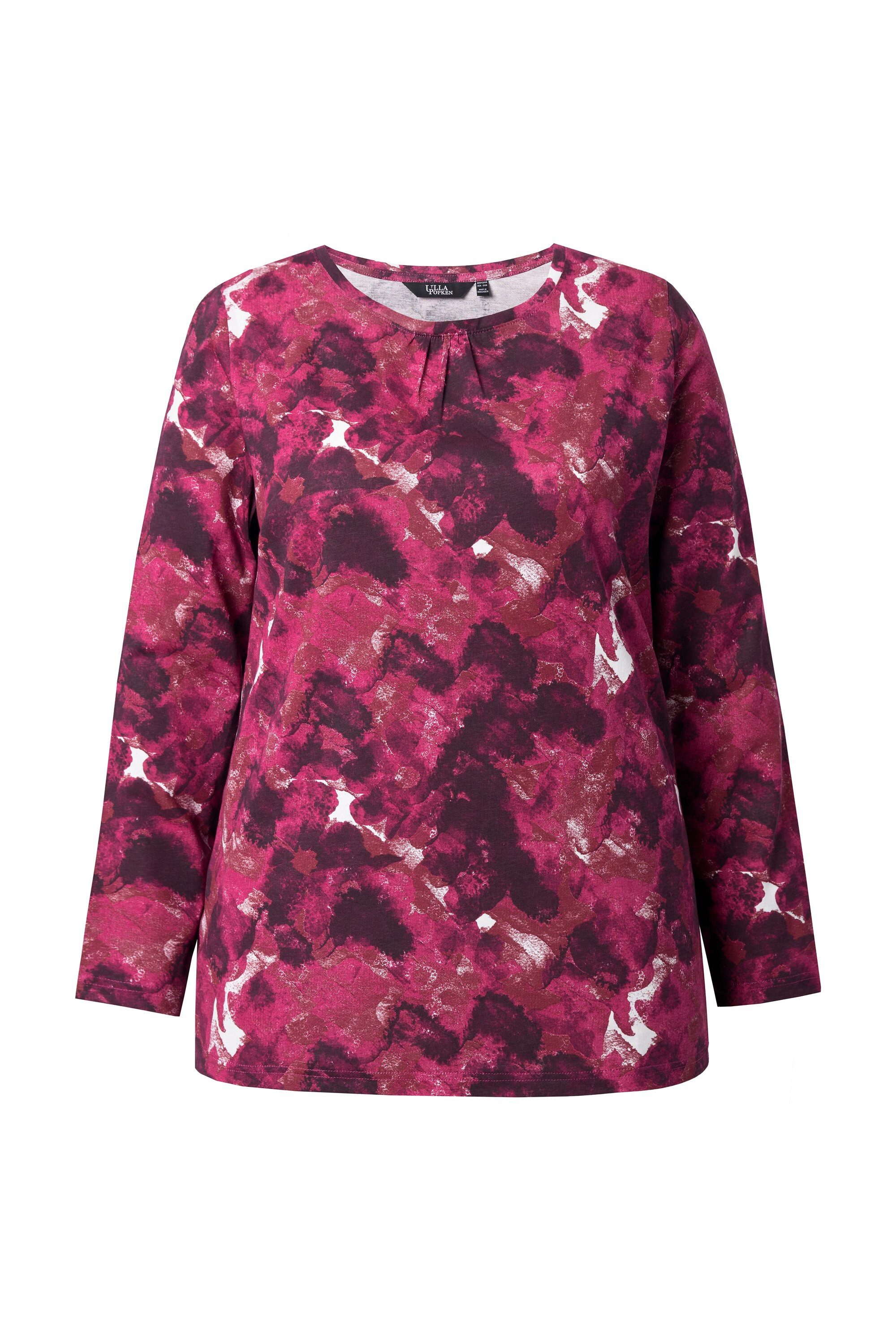 Ulla Popken T-Shirt Shirt Blüten Zierfalten A-Linie Rundhals Langarm günstig online kaufen
