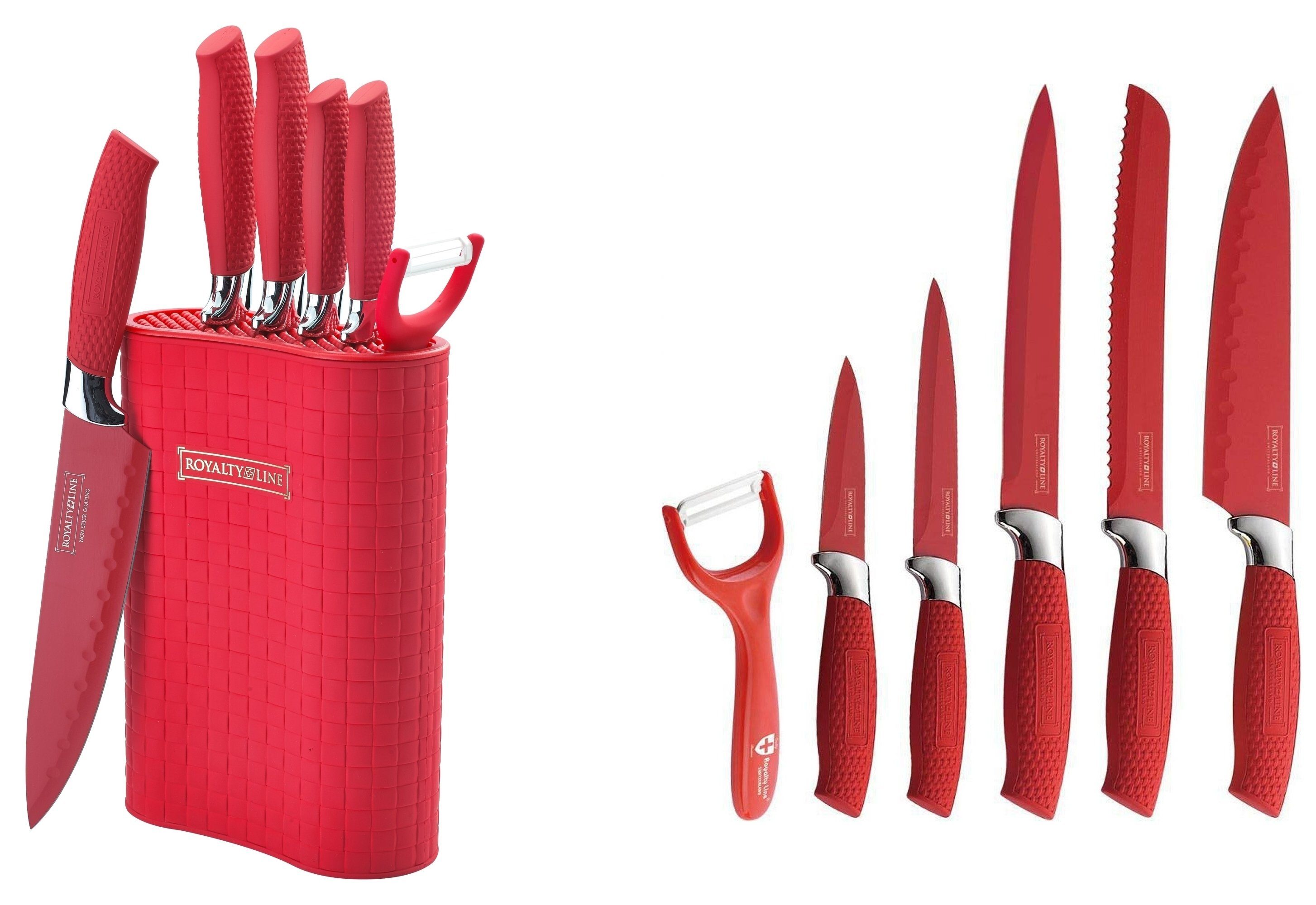 Markenwarenshop-Style Ножи-Set Ножи Kochmesser Ножиständer Ножиset 7-tlg. Royalty Line rot (Set bestehend aus 1 Ножиblock, 5 Ножиn und 1 Овощечистки)