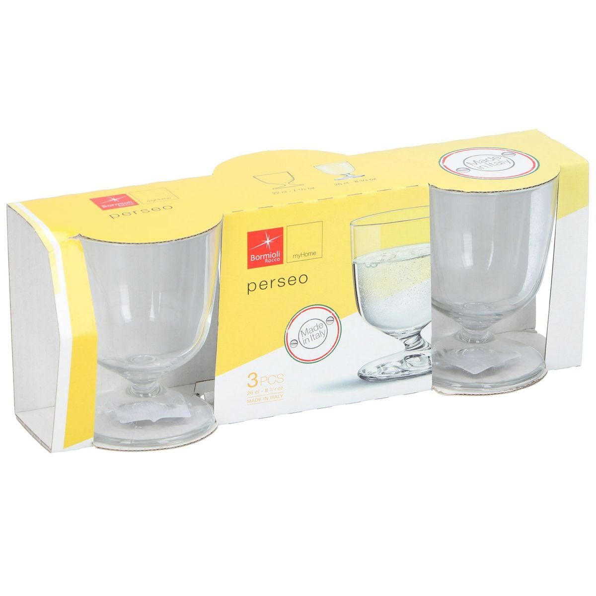 Bormioli 3 Bormioli Glas Trinkglas Wasserglas 26cl, 0,26L 8x11cm Stück Perseo Rocco Set Tasse