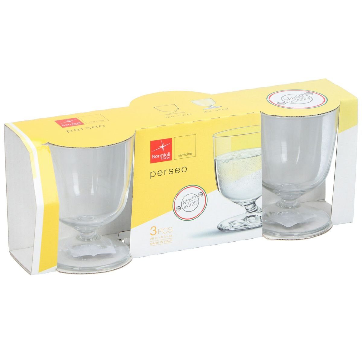 Bormioli Rocco Tasse Bormioli Perseo Trinkglas 3 Stück Wasserglas Set 0,26L 8x11cm 26cl, Glas