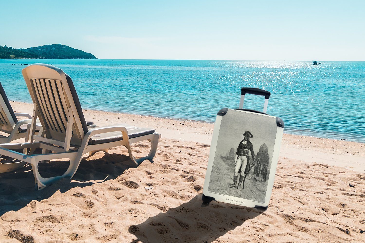 MuchoWow Handgepäckkoffer Illustration Ferien, einem für Handgepäck Trolley, mit von Reisetasche Reisekoffer Display, antiken auf rollen, Napoleon 4 Bonaparte Rollen