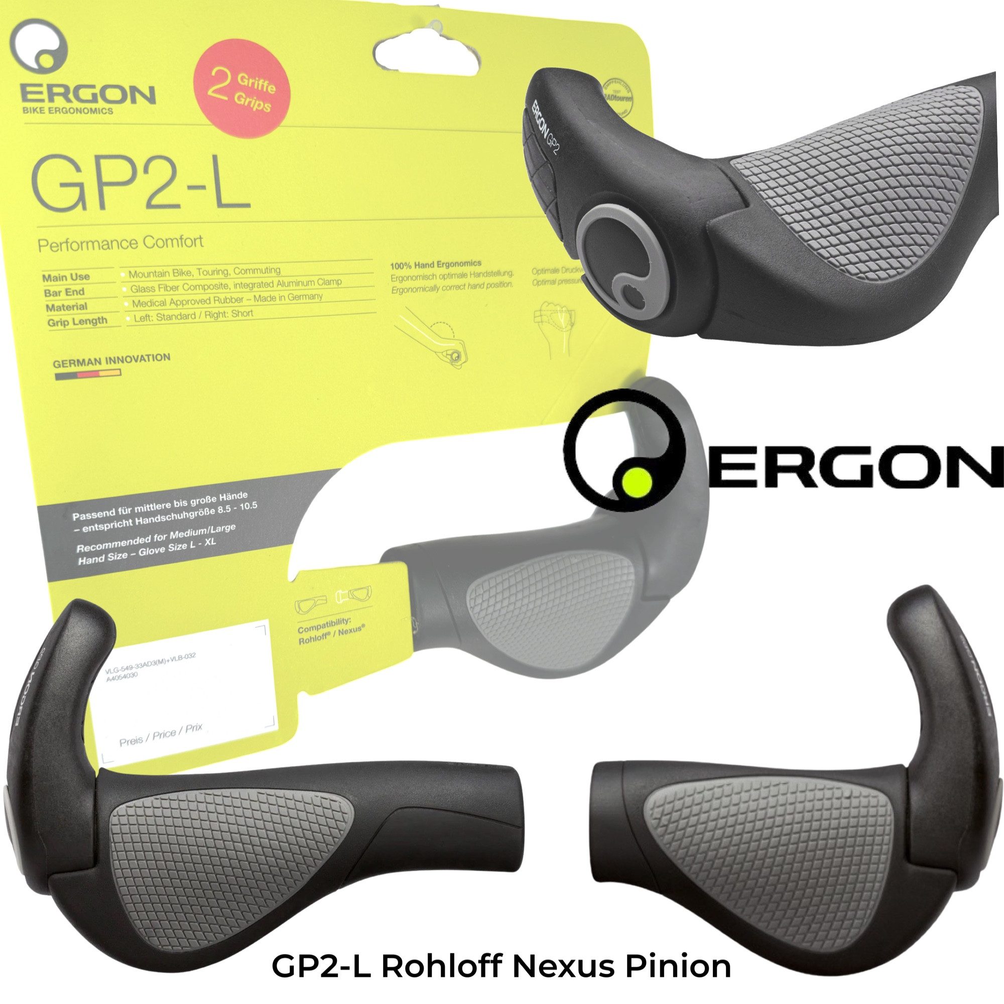 Ergon Fahrradlenkergriff Ergon GP2-L Single Grip Shift Nexus Ebike Fahrrad Griffe Hörnchen