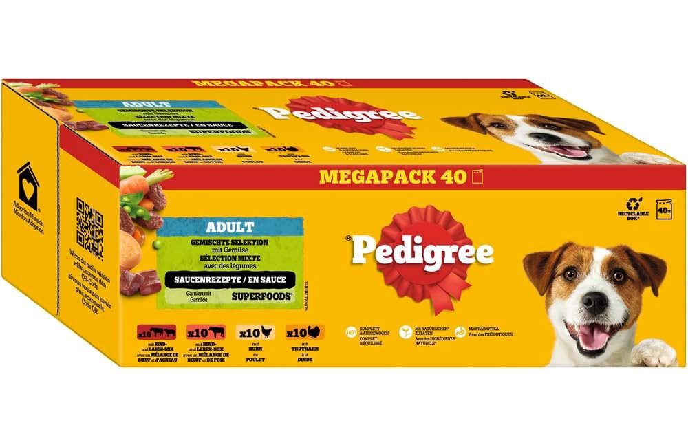 Pedigree Adult Portionsbeutel in Sauce Gemischte Selektion 40 x 100g, Nassfutter für: Hunde