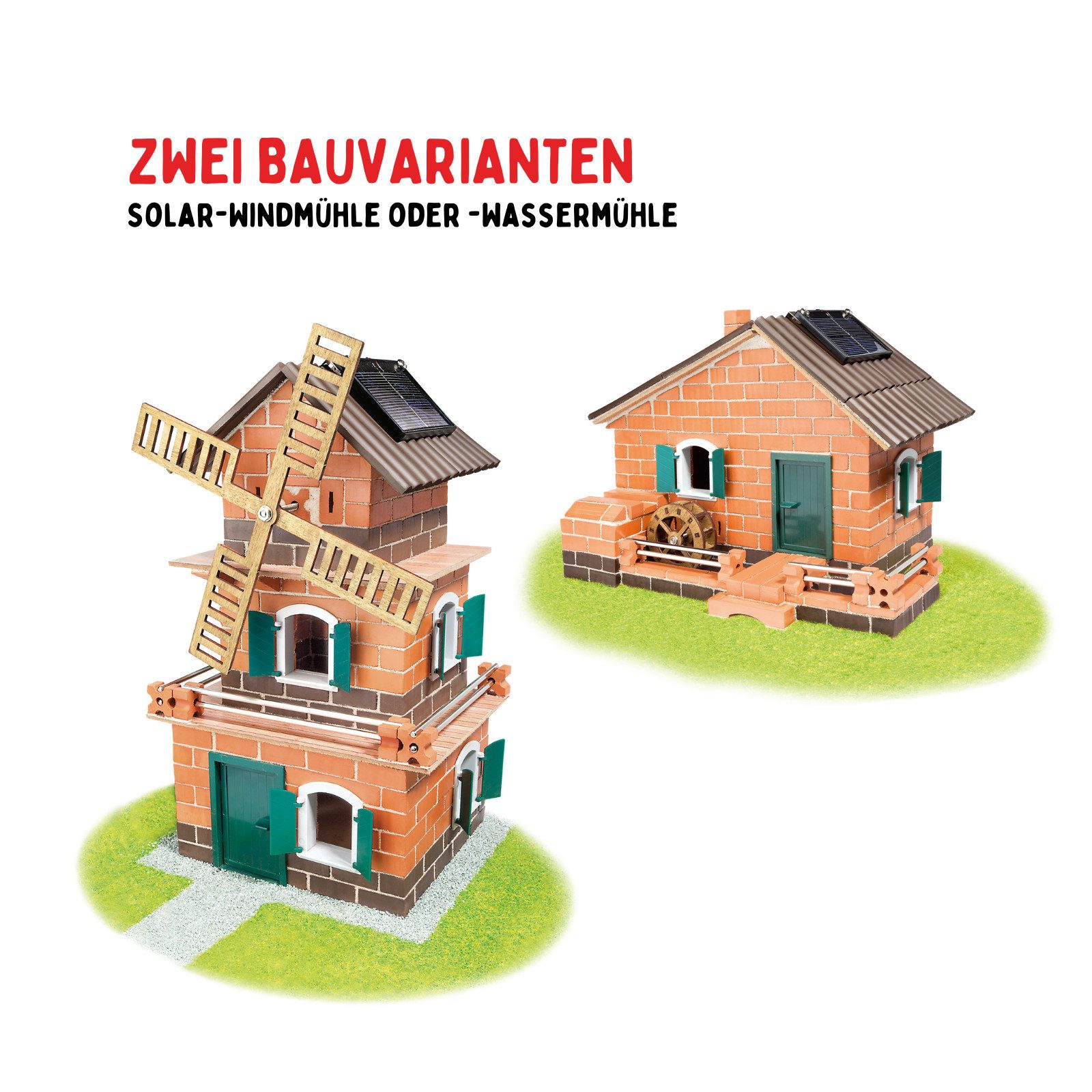 teifoc Solar Windmühle und Wassermühle Steinbaukasten, (Modellbausatz, 380 St., MINT Lernspielzeug), Solarbetrieben, Made in Germany