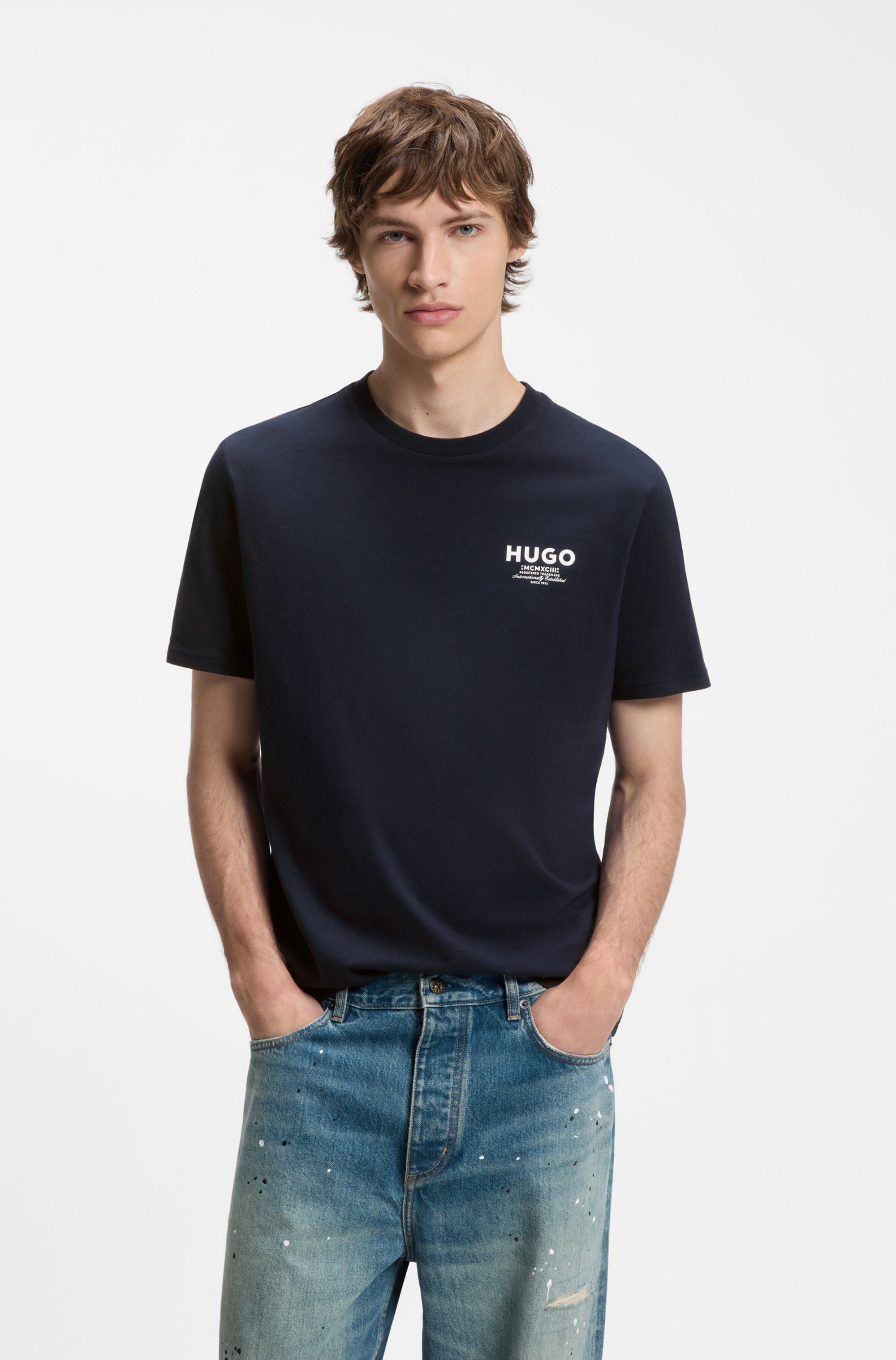 HUGO T-Shirt Nesptee Rundhalsausschnitt, Regular Fit, reine Baumwolle