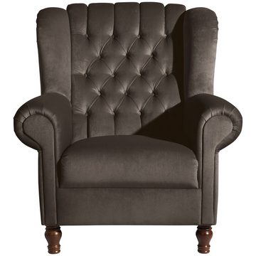 Max Winzer® Chesterfield-Sessel Vary Ohrenbackensessel Samtvelors braun (1 Stück), Made in Germany