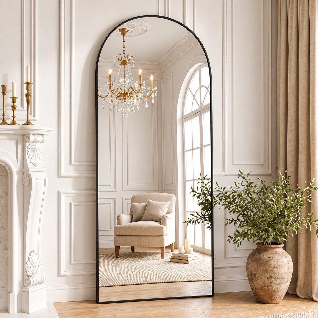 Teravin Ganzkörperspiegel,Standspiegel & Wandspiegel Bruchsicher mit Aluminium Rahmen, Hartglas, 171x76cm/180x75cm Großer Spiegel für Schlafzimmer, Bogen Design