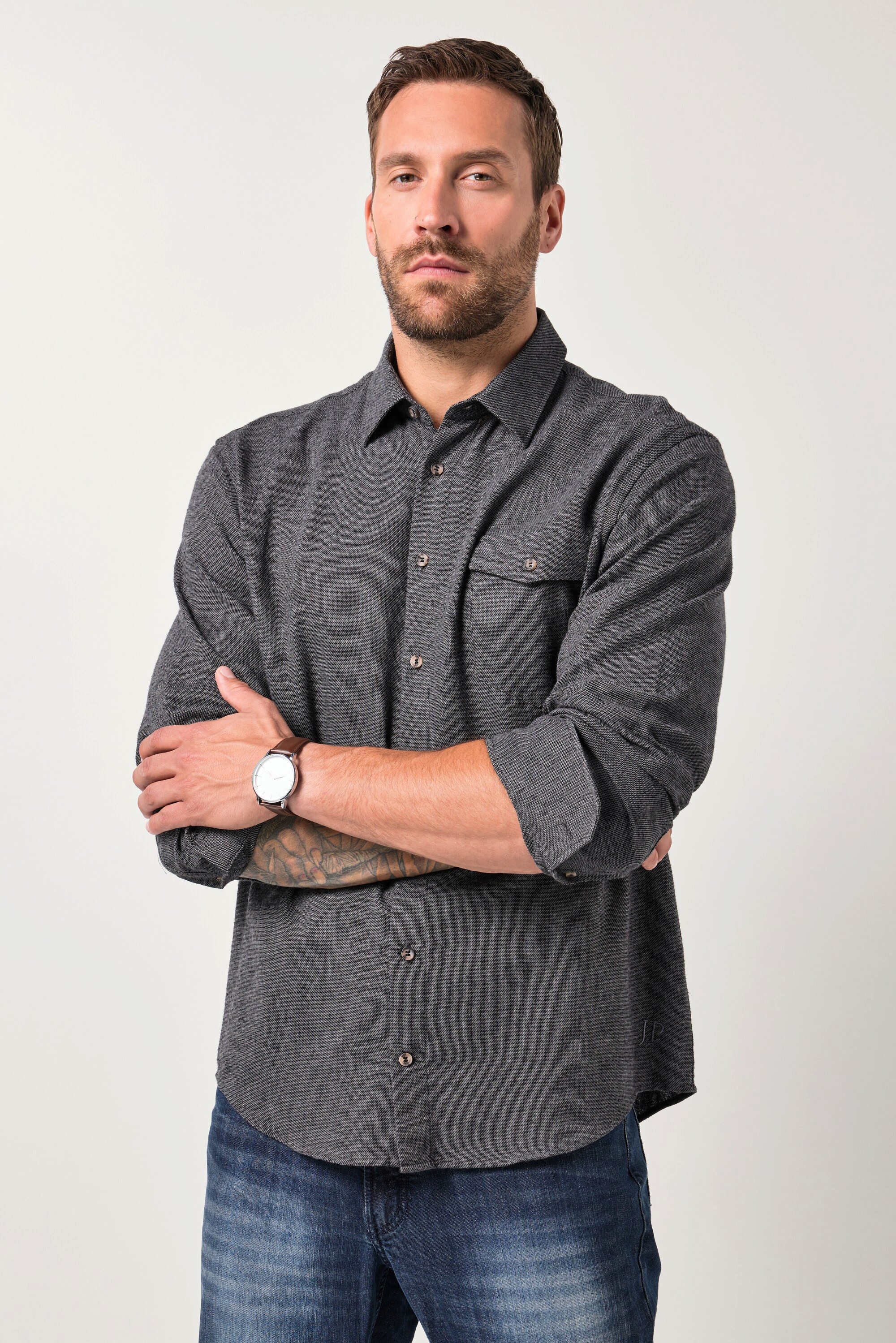JP1880 Businesshemd Flanellhemd Langarm Kentkragen Modern Fit – Bild 3 von 4