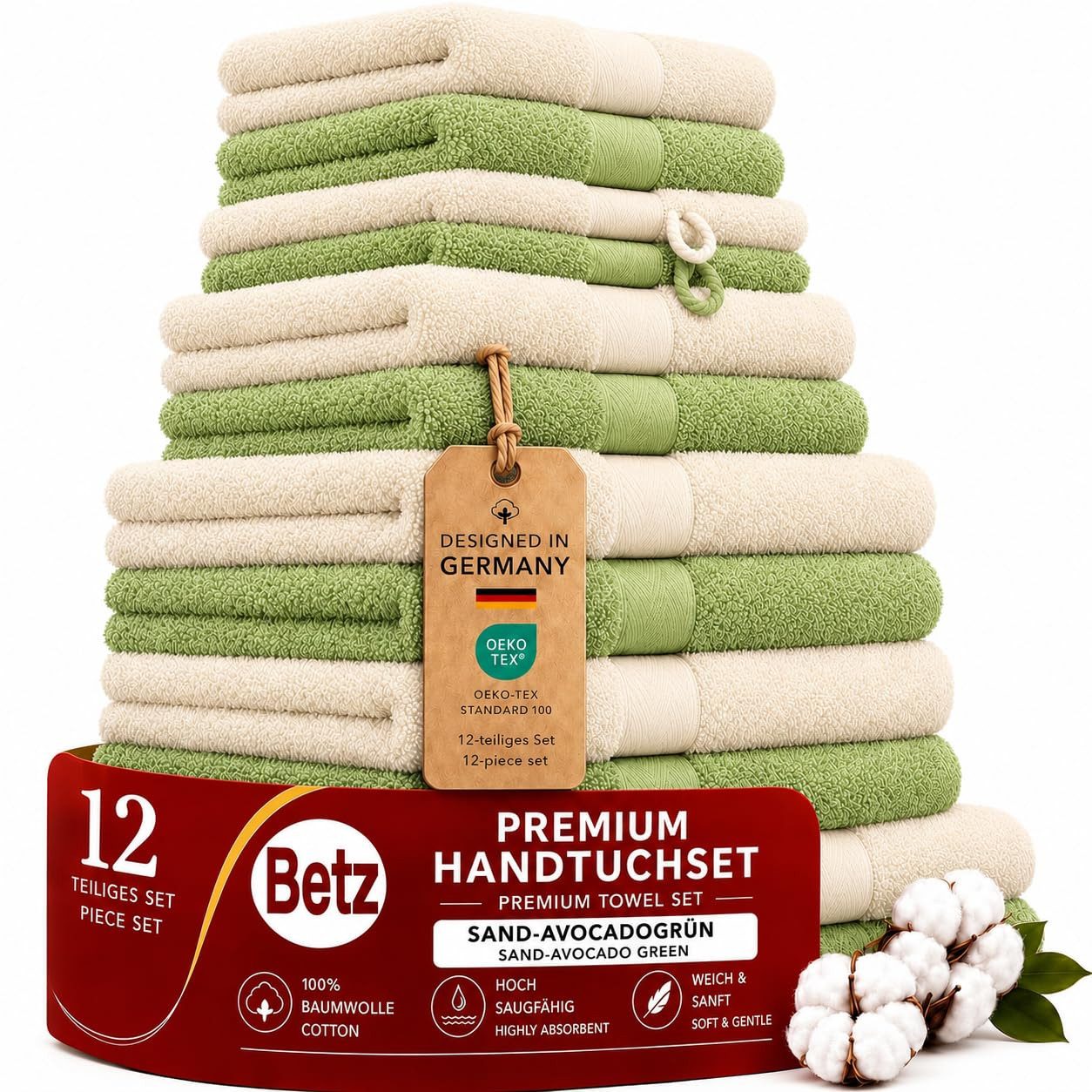 Betz Handtücher Premium Handtuch-Set 12-tlg., 100% Baumwolle (Set, 12-St), Duschtücher,Handtücher, Gästetücher, Seiftücher,Waschhandschuhe