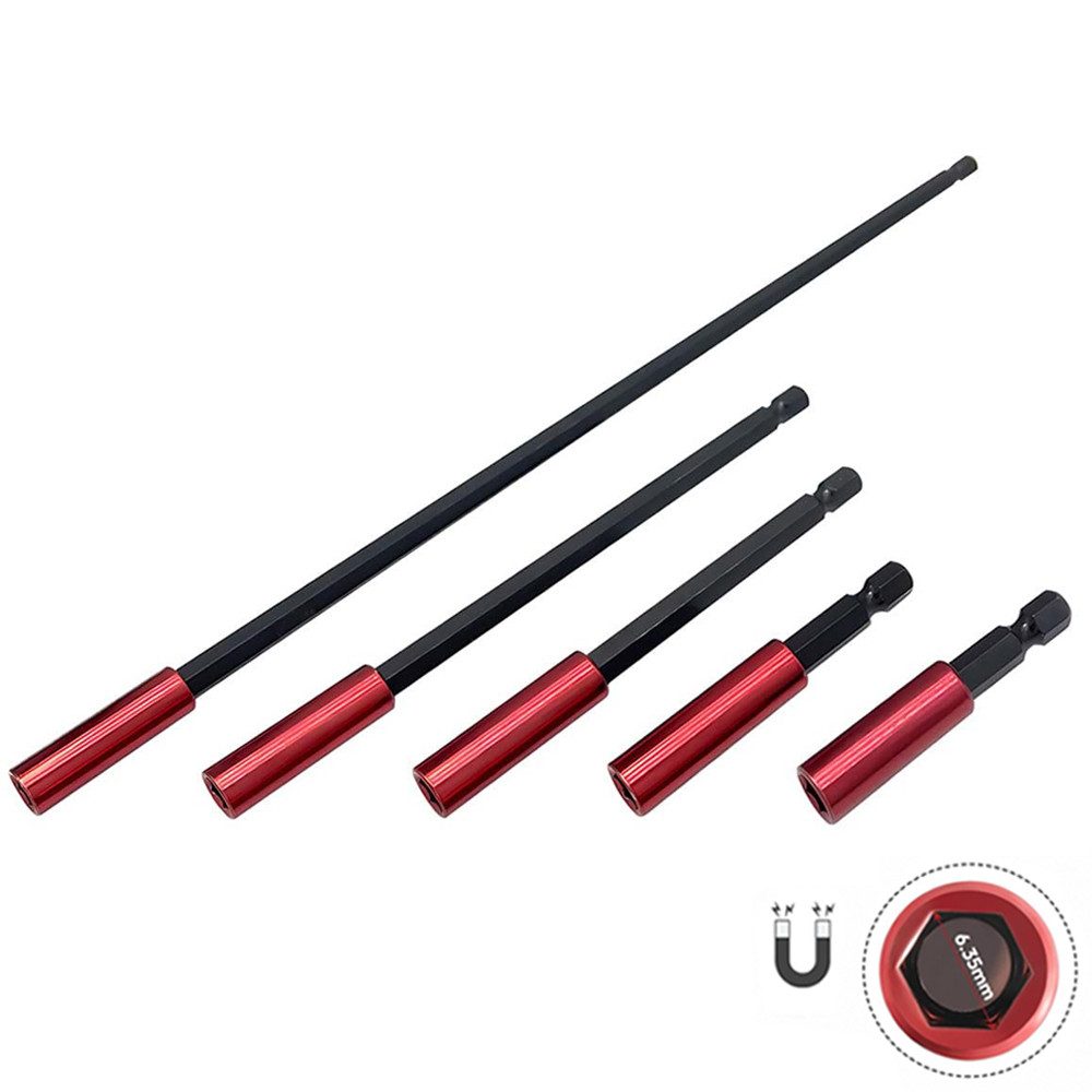 PRIISF Bit-Set 5er Bithalter 1/4" 50, 60, 100, 150, 300mm Verlängerung magnetisch, Universalhalter Bit Halter Schnellspannend Adapter Verlängerung, Magnetischer Langer Sechskantschaft Impact Bithalter, für Bohrmaschine Schraubendreher Windschraube Gewindeschraube