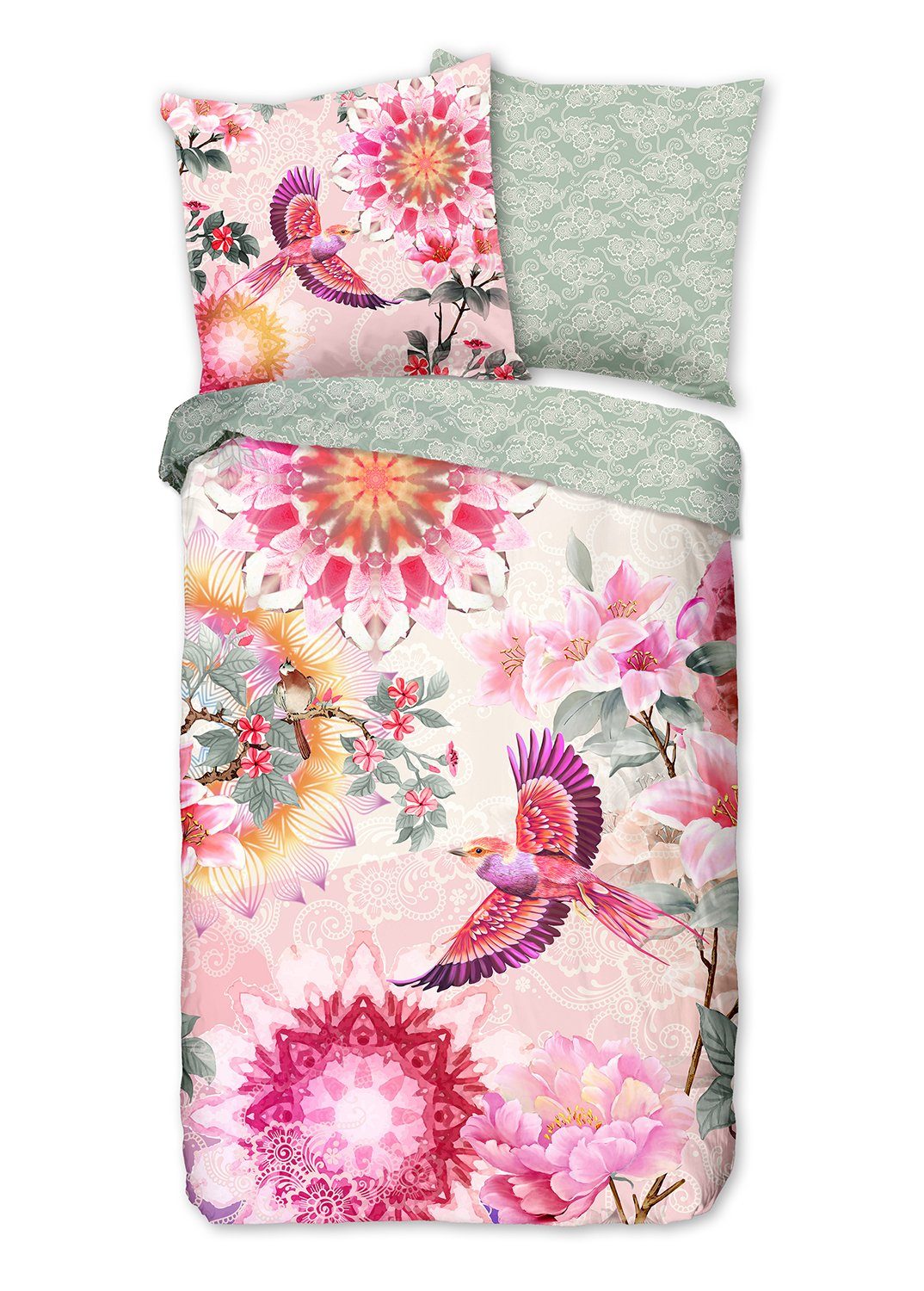 Bettwäsche »Satin«, Traumschloss, farbenfrohes Motiv mit Mandalas, Blumen  und Vögeln, rosa online kaufen | OTTO