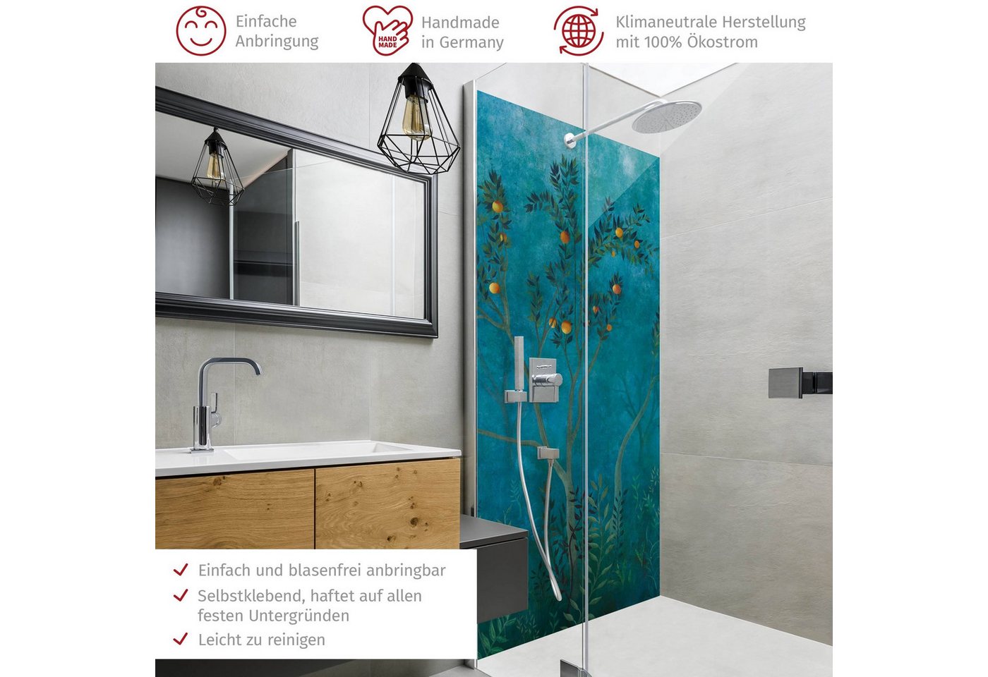 Thumbnail - Bilderdepot24 Badrückwand Wald blau Duschrückwand ohne Bohren Dusche Tropisch, (1-tlg., Hart-Folie Smart matt 0,35 mm), ...