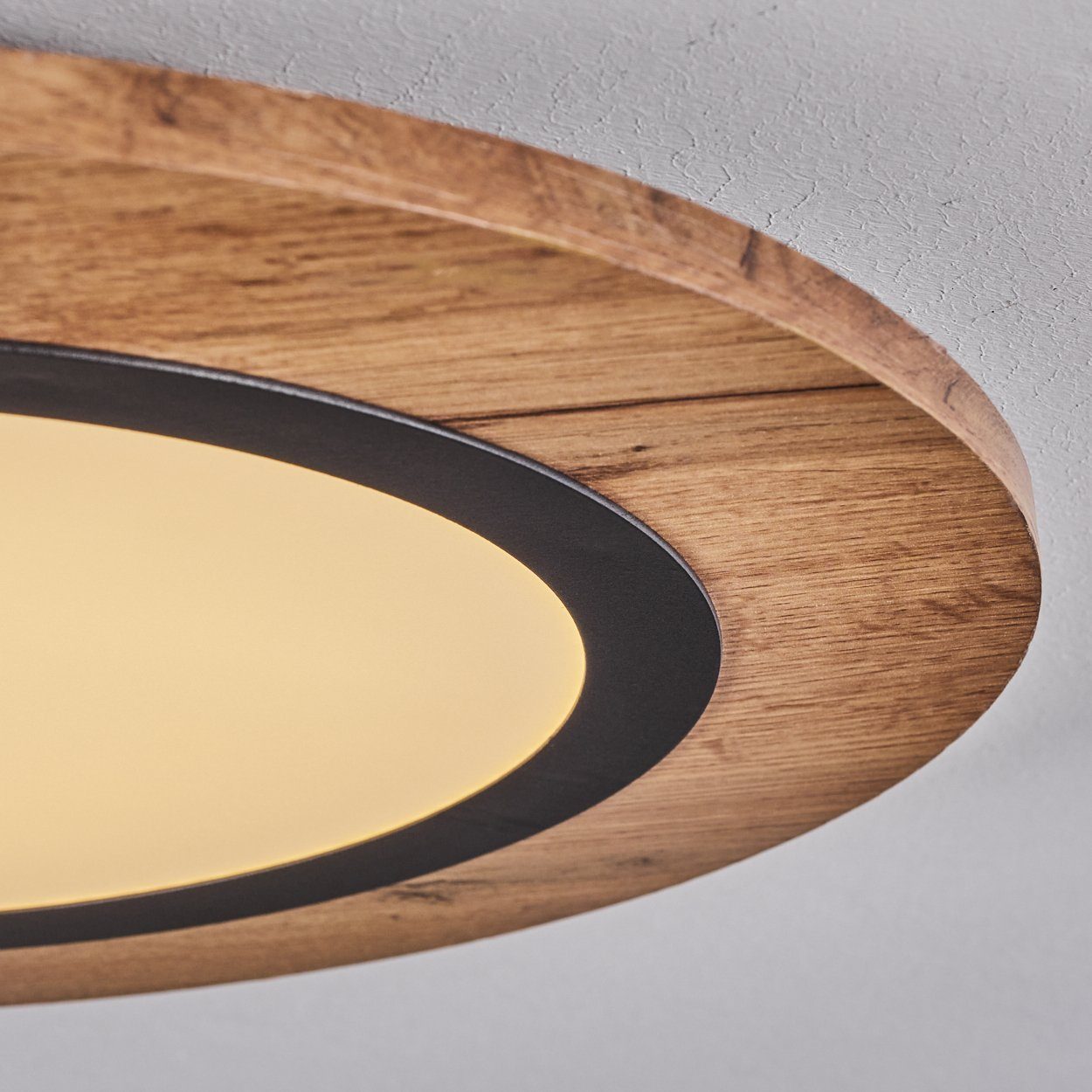 hofstein Deckenleuchte Deckenlampe aus Metall/MDF/Kunststoff in Schwarz/Holzoptik/Braun/Weiß, LED fest integriert, 3000 Kelvin, runde Leuchte (39,5 cm), 1350 Lu – Bild 3 von 5