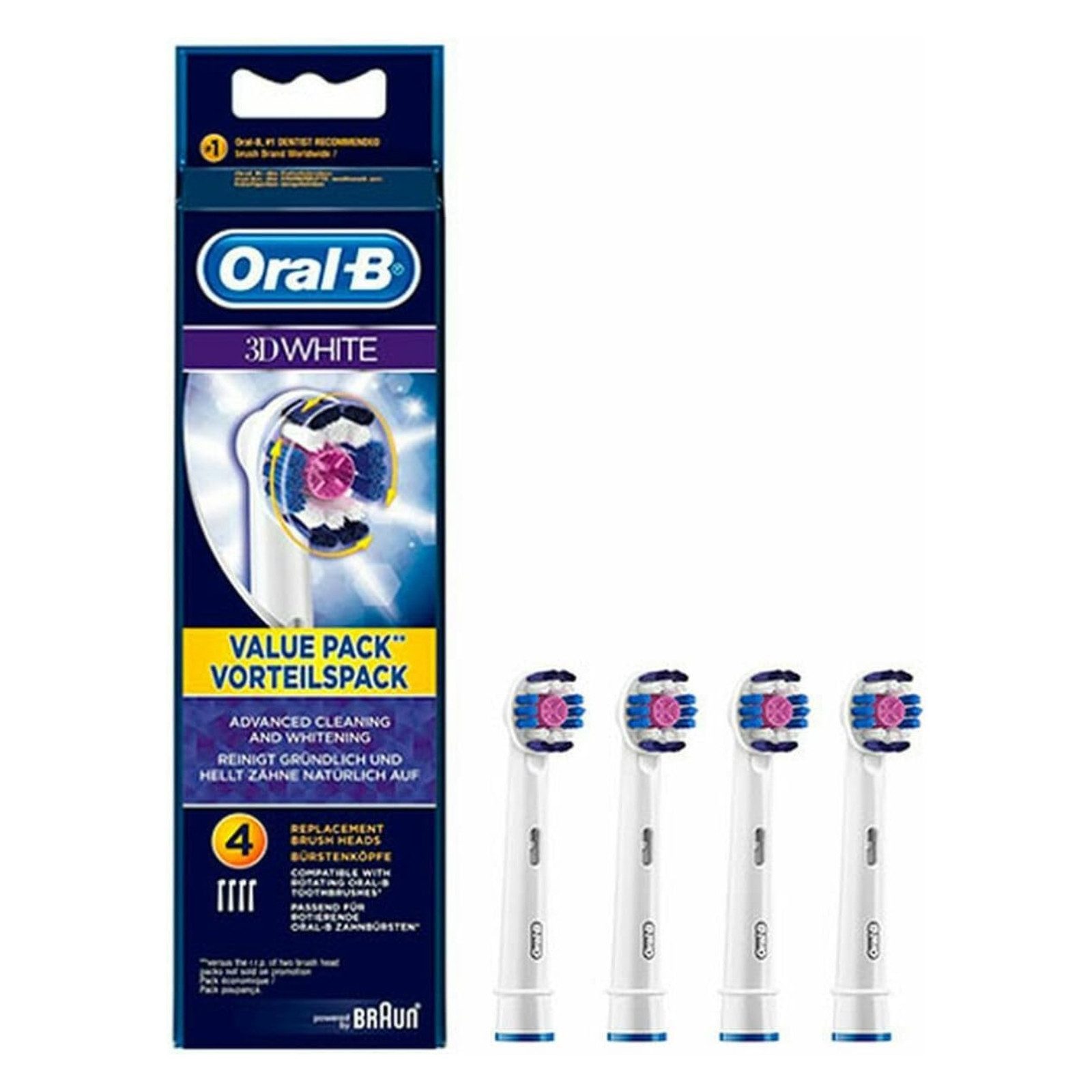 Oral-B Щітки Oral-B 3D White Щітки, 4er-Pack, Ersatzbürstenköpfe, Packung, 4er-Pack, Polierkelch für weiße Zähne“, „Plaque-Entfernung