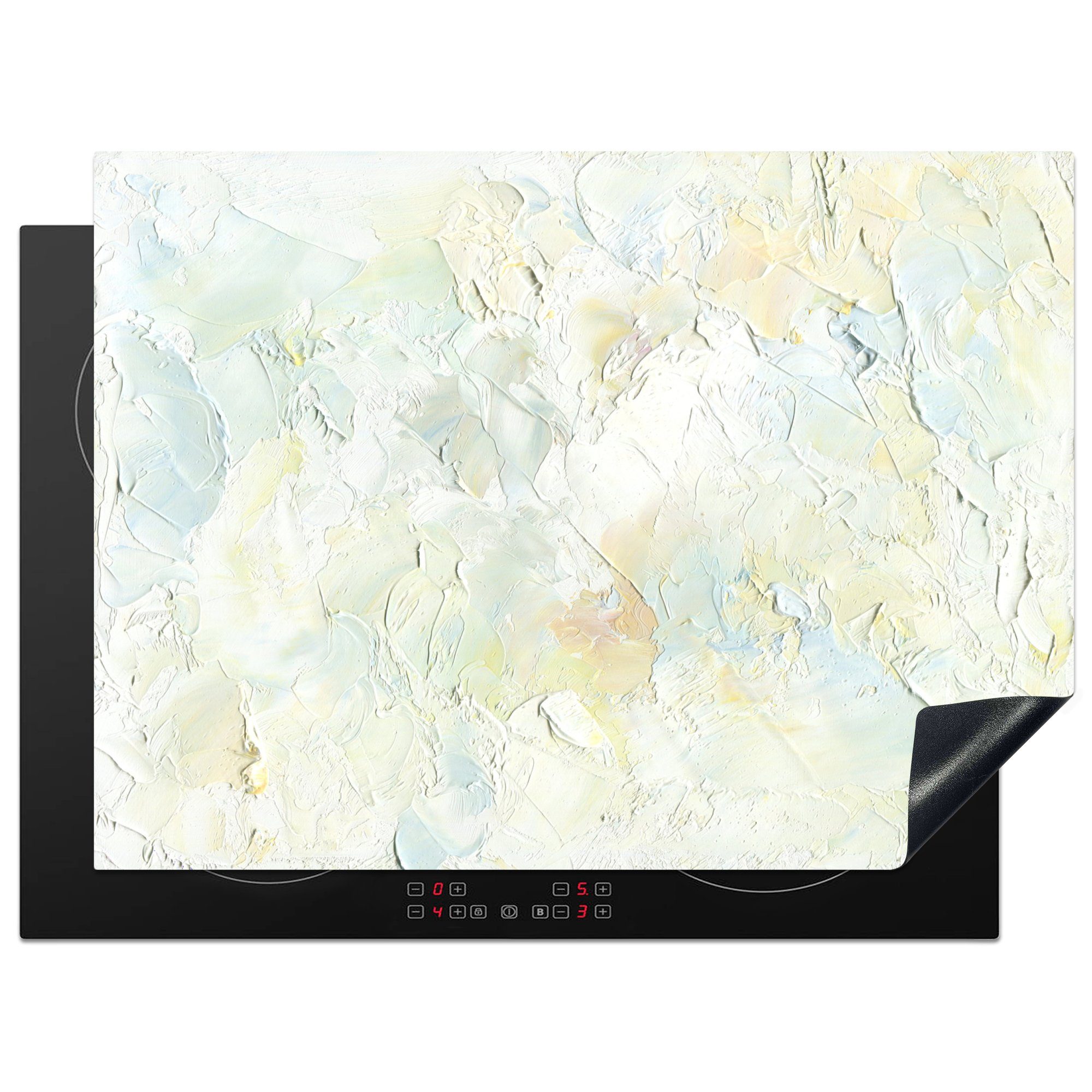 MuchoWow Herdblende-/Abdeckplatte Ölgemälde weiß, tlg), nutzbar, (1 Mobile Arbeitsfläche Ceranfeldabdeckung cm, Vinyl, 70x52