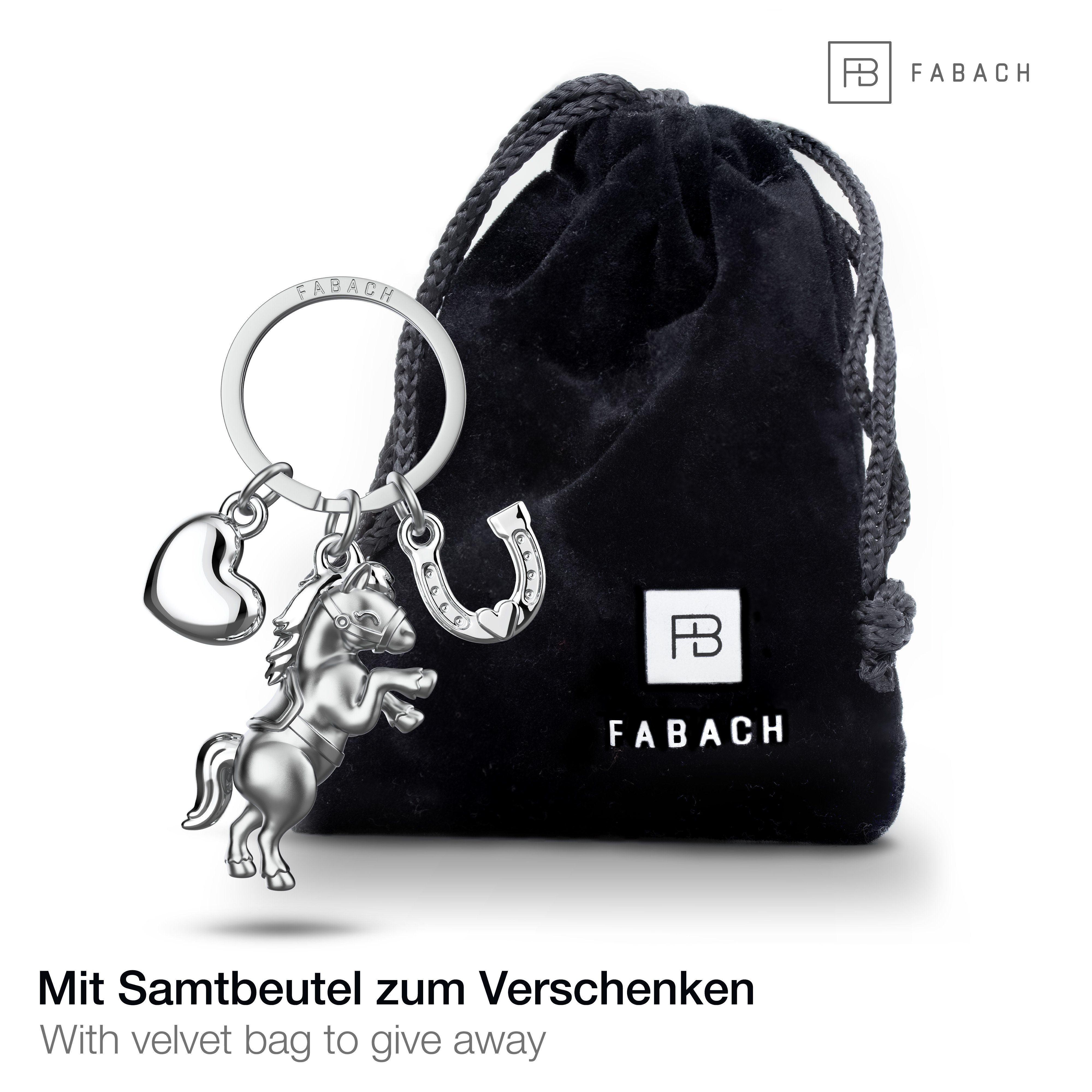 FABACH Schlüsselanhänger Pferd Pony mit Herz und Hufeisen - Glücksbringer für Pferdeliebhaber