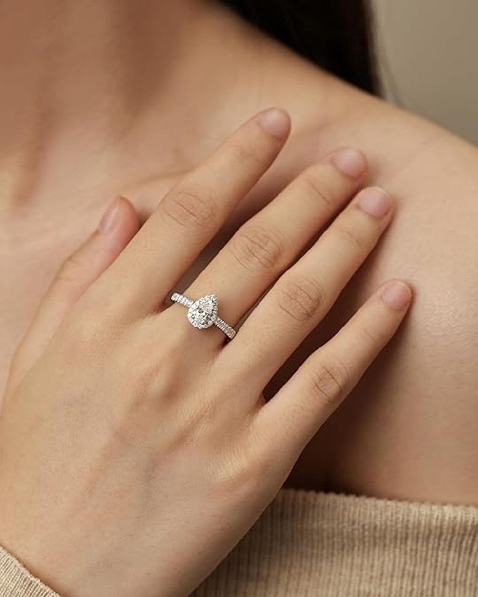 Jumpeak Diamantring gold ring,Trauring,Verlobungsring,1-Karat-Diamantring in Tropfenform, Valentinstagsgeschenk,RingefürMänner und Frauen,585sterling goudenring