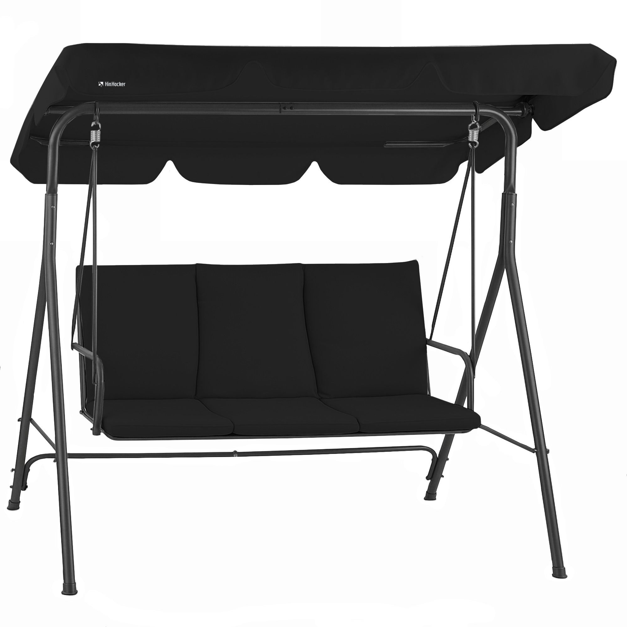 HinHocker Hollywoodschaukel Hollywoodschaukel 3-Sitzer mit Sonnendach, Schwarz, bis 250 kg, 3.00-Sitzer, Passend zu modernen Gartenmöbeln und gemütlichen Outdoor-Lounges, Rutschfeste Füße für sicheren Stand