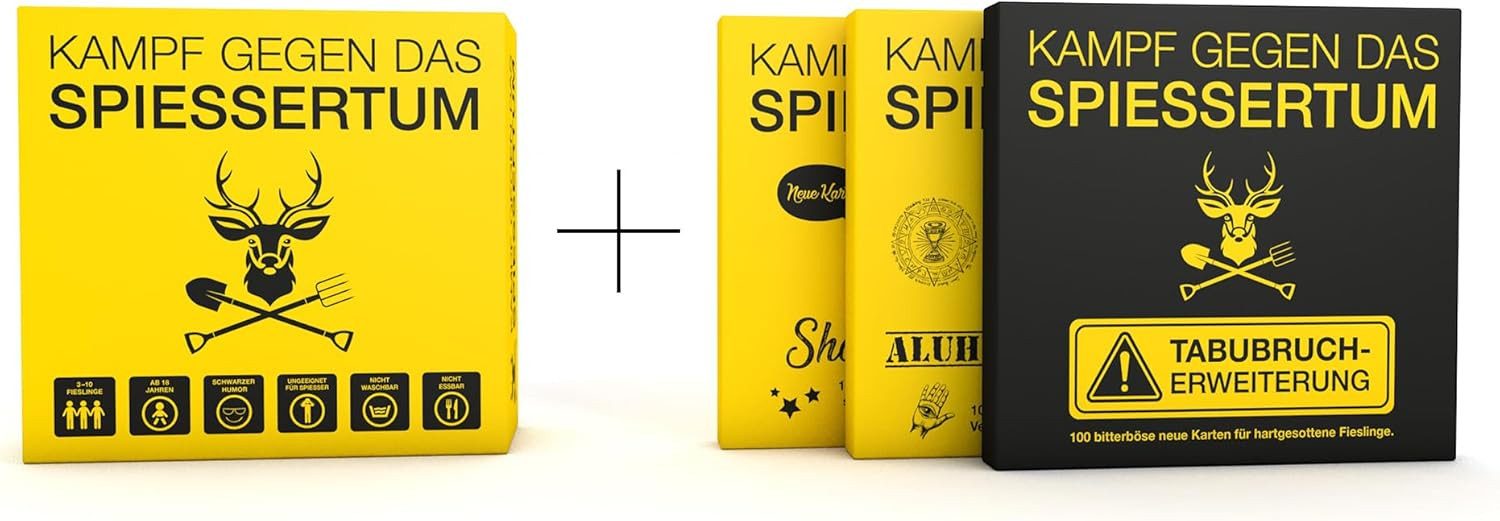 Kampfhummel Spiele Spiel Kampf gegen das Spießertum 4er Bundle für Menschen mit schwarzem Humor, KGS, Shot, Alu, Tabu, Hauptspiel + 3 Erweiterungen (Shot, Alu, Tabu) zum Schnäppchenpreis!