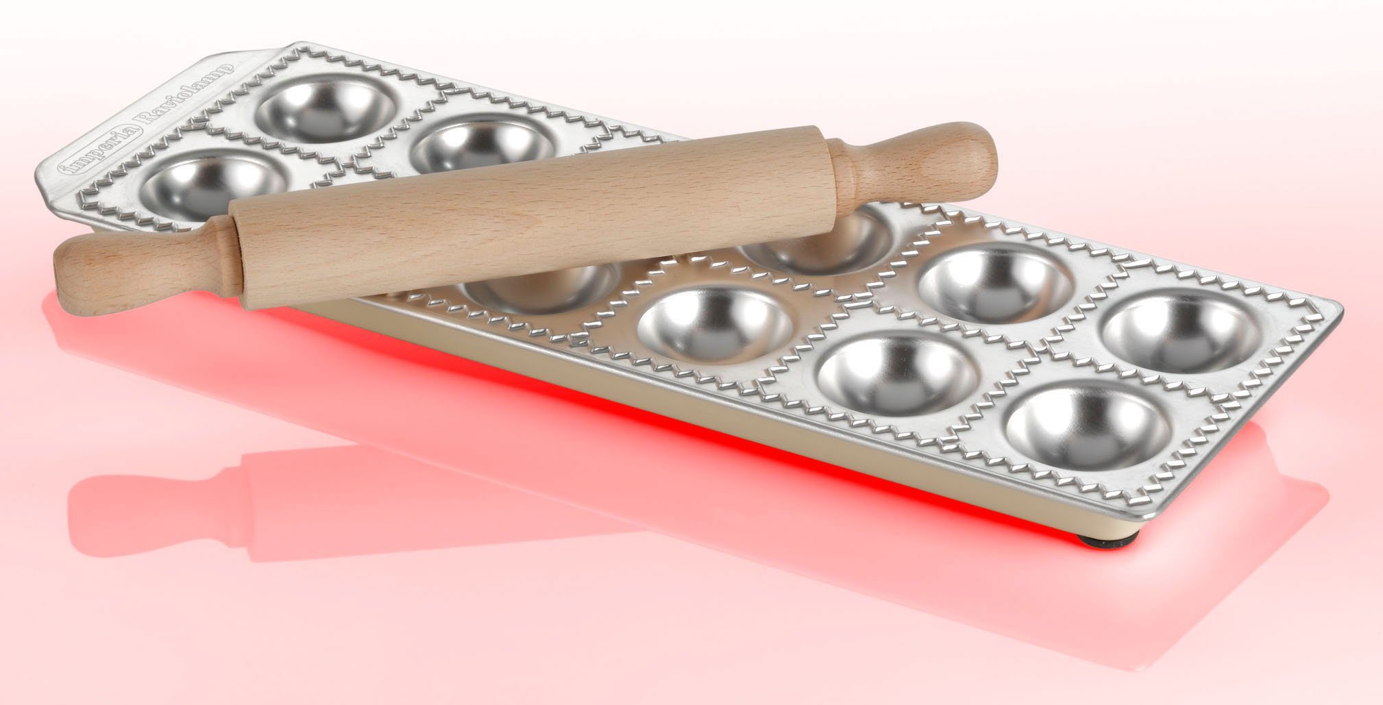 imperia Ravioliform Ravioli Chef, Aluminium, für 12 Ravioli, inkl. Nudelholz, Aluminium