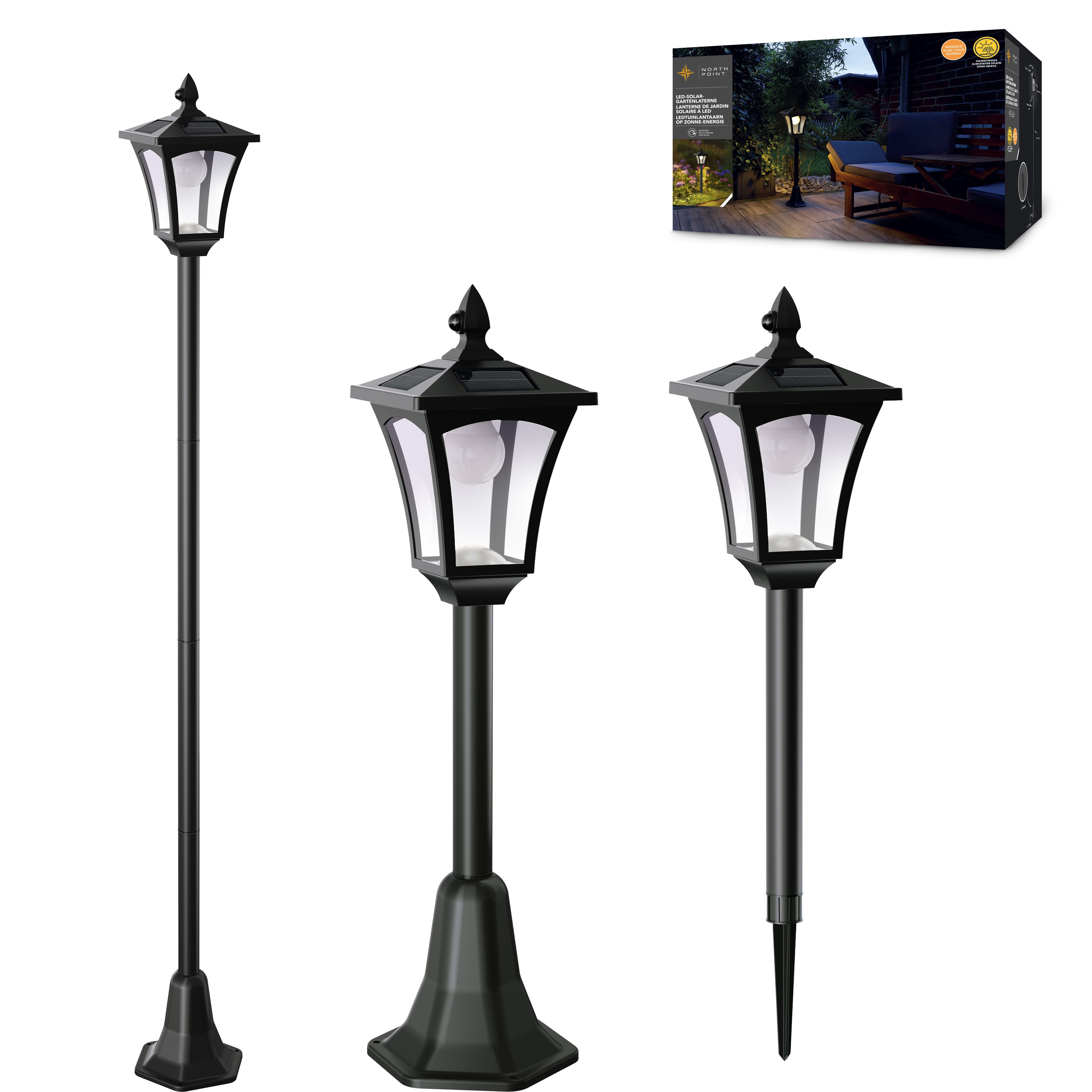 Northpoint LED Gartenleuchte LED 3in1 Solar Gartenlaterne Bewegungs- u. Dämmerungssensor