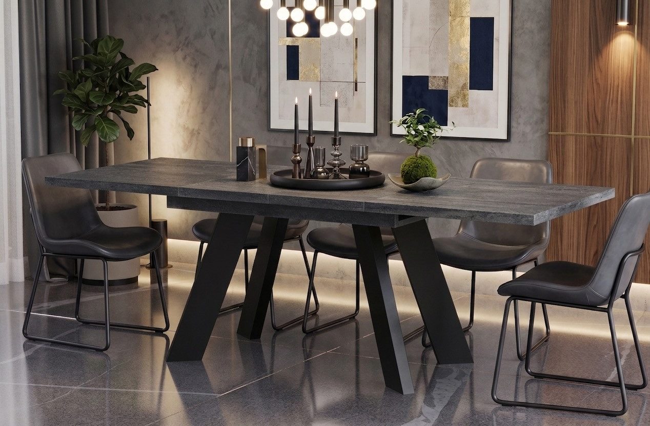 Endo-Moebel Esstisch Como Esstisch 130–210cm ausziehbar für 8 Personen, Tischbeine schwarz, Ausziehbar 130-210 cm (2x40 cm), Platte 36mm, 4 Beine, schwarz matt