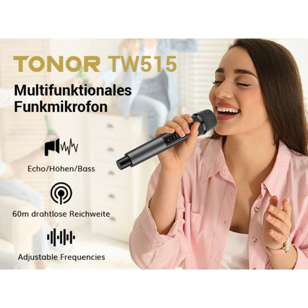 TONOR Mikrofon Mikrofon Kabellos mit Echo Soundeffekte, Funkmikrofon 60m Reichweite.