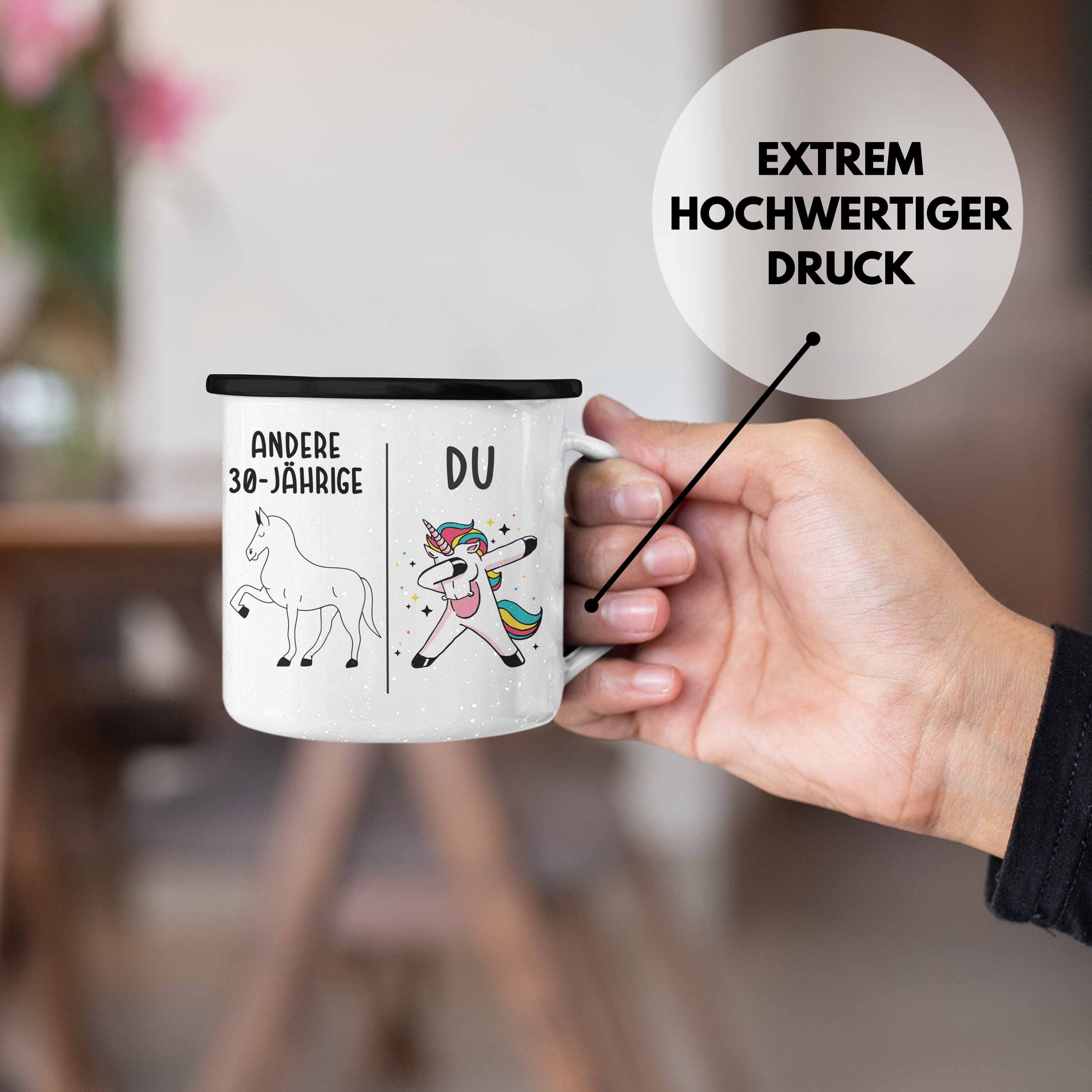 30er - 30. Geburtstag Emaille Tasse Geburtstag Frauen Einhorn Trendation Geschenkidee Thermotasse Geschenk Trendation Schwarz