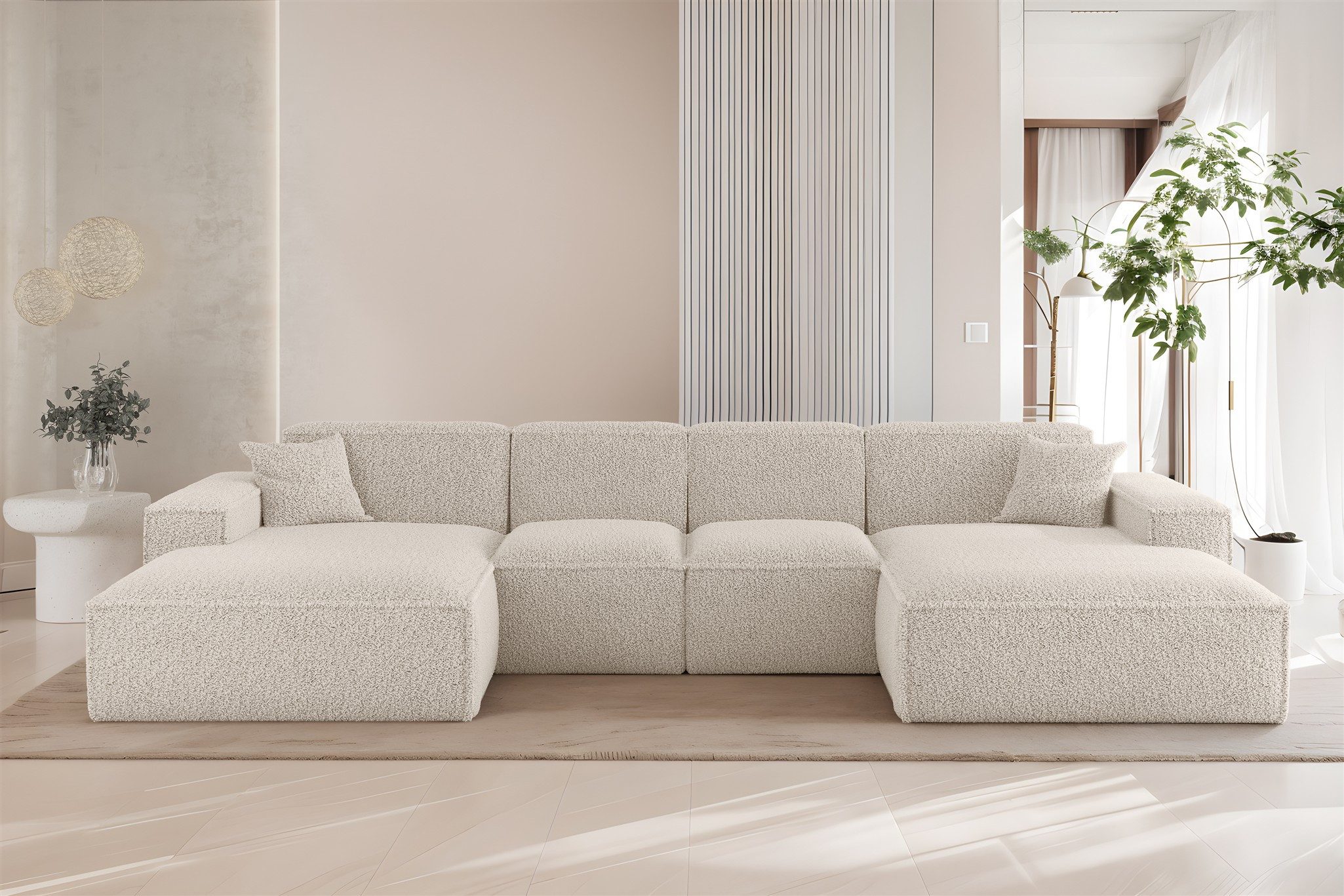 Fun Möbel Wohnlandschaft Sofa U-Form CELES PREMIUM XS in Stoff Sven (342 cm), Rundumbezug, inkl. 2 Zierkissen