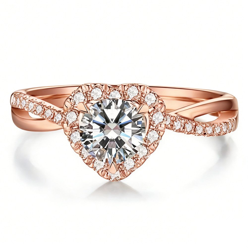 Sternvoll Diamantring Herz Halo Verlobungsring 18K Weißgold, IGI