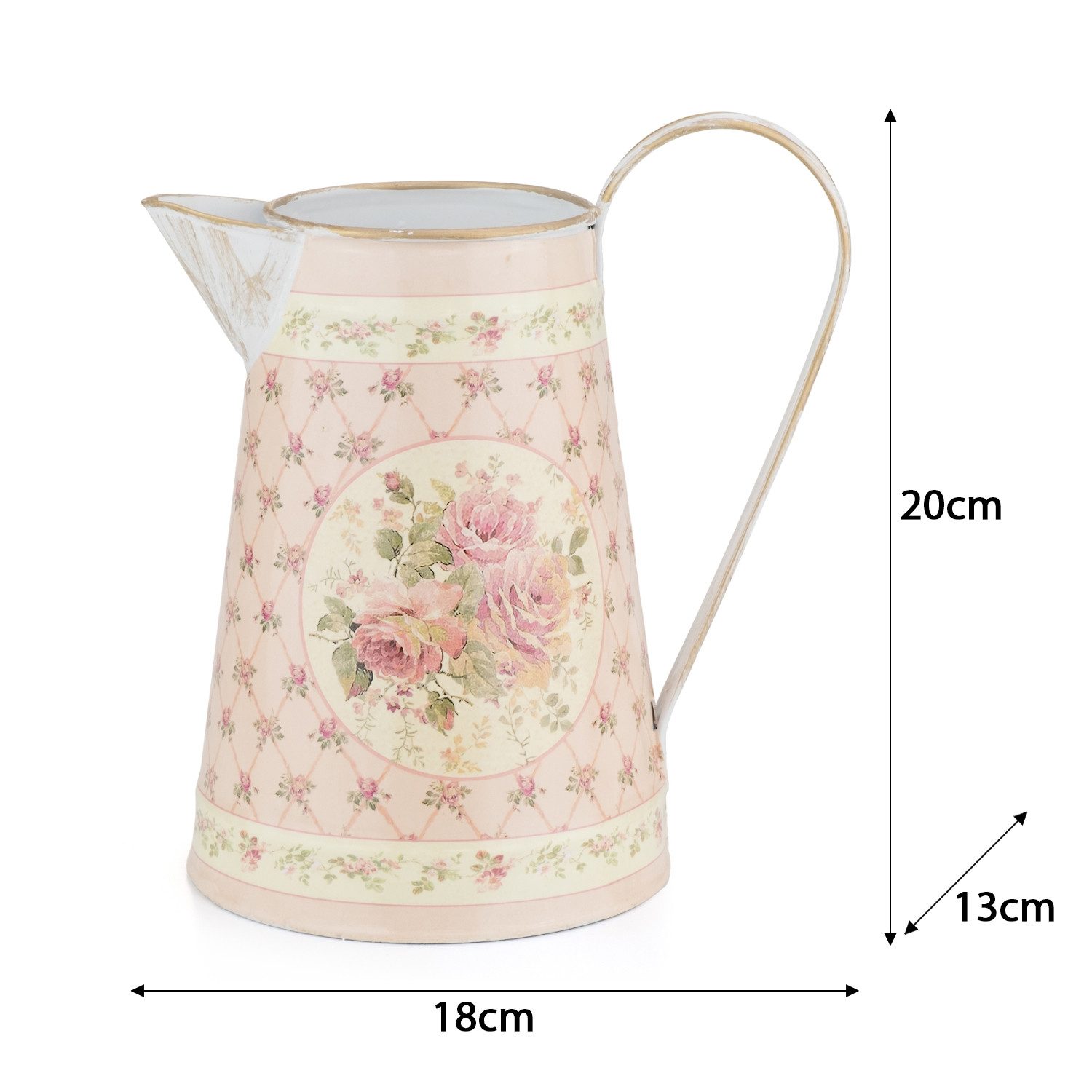 Moritz Gießkanne Gießkanne Zink mit Blütenmotiv Retro Design (Gießkanne), Dekoration Deko Blumentopf Umtopf Trockenblume Topf Übertopf Kanne