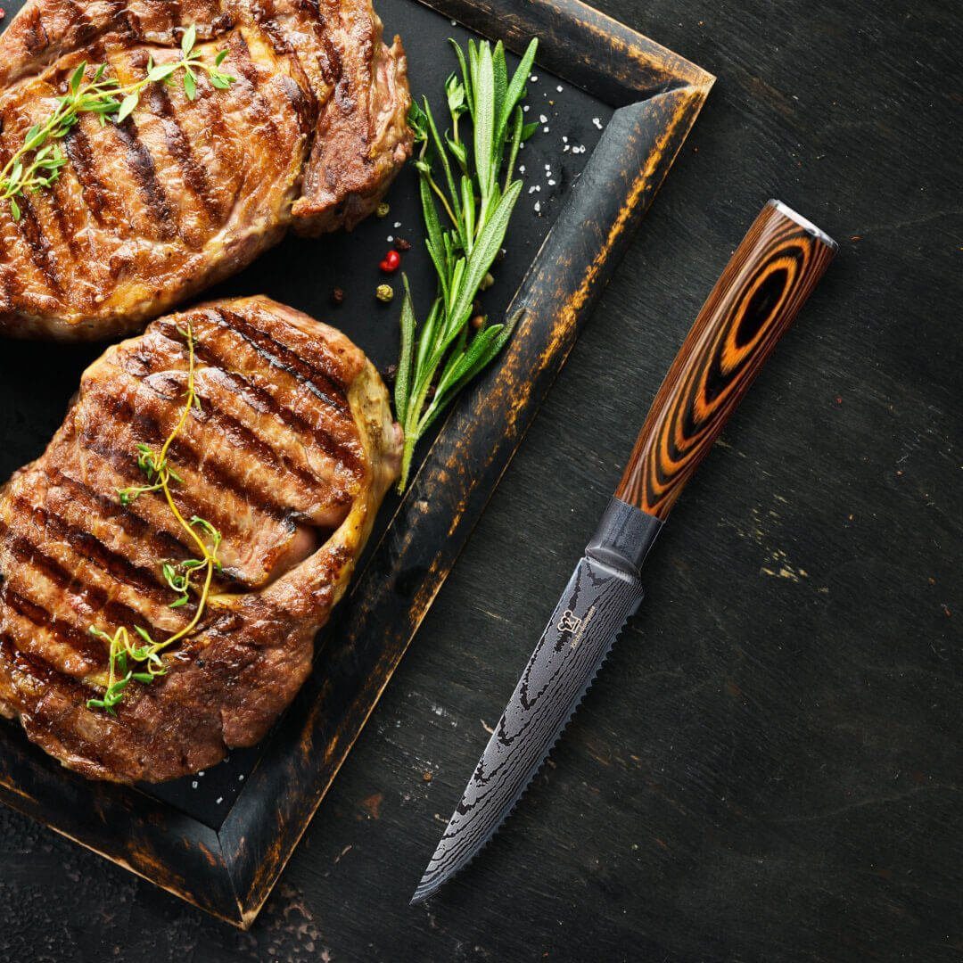 Steakmesserset Steak-Messerset 4-teilig Küchenkompane - Messer-Set Handgeschärfte Klingen -