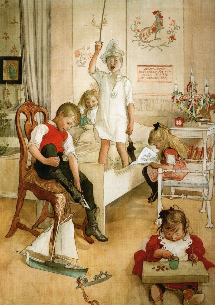 Postkarte Kunstkarte Carl Larsson "Am Morgen des Weihnachtstages"