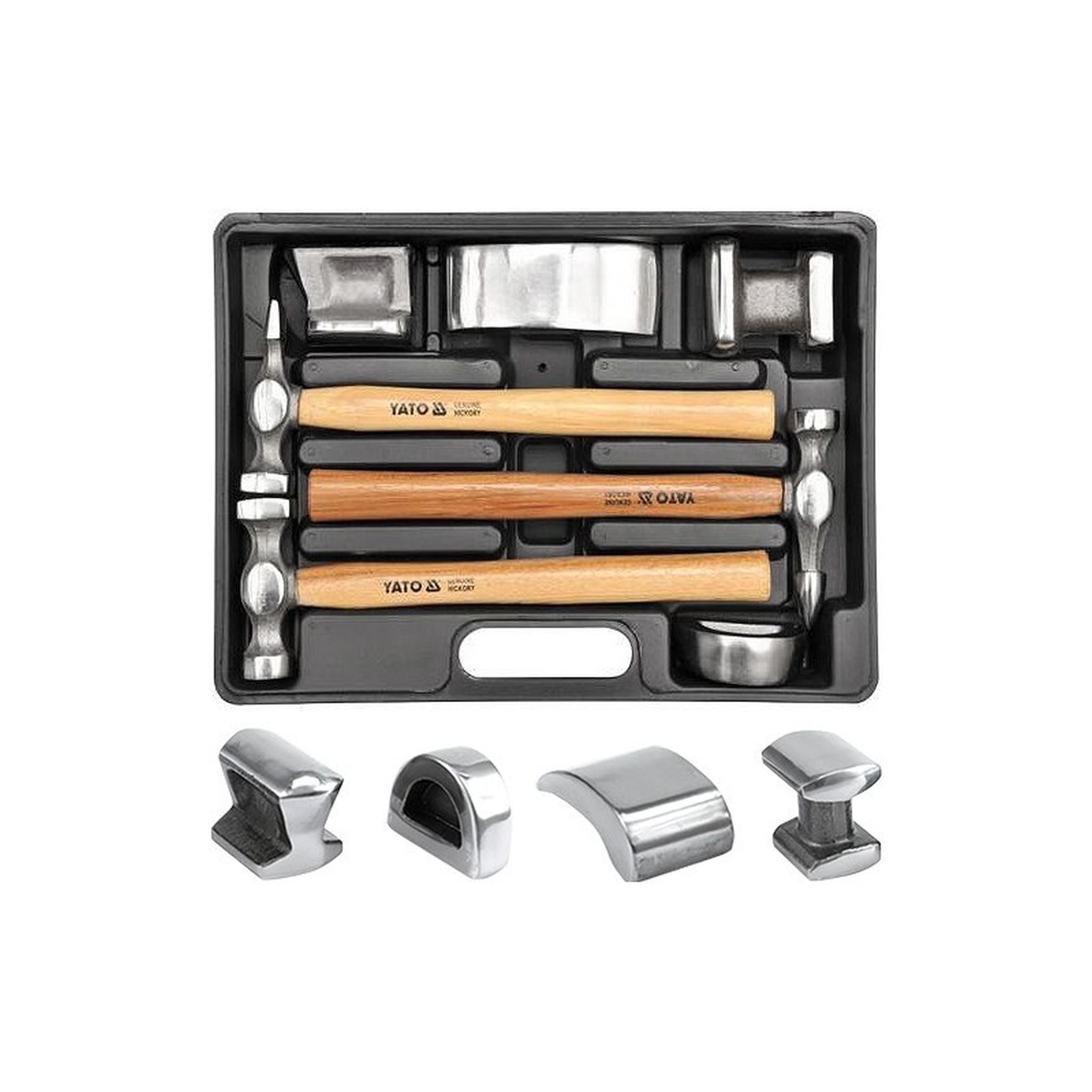 Yato Hammer Karosseriehammer-Set mit Hickory-Stielen im Koffer, 7-teilig. (7-St)