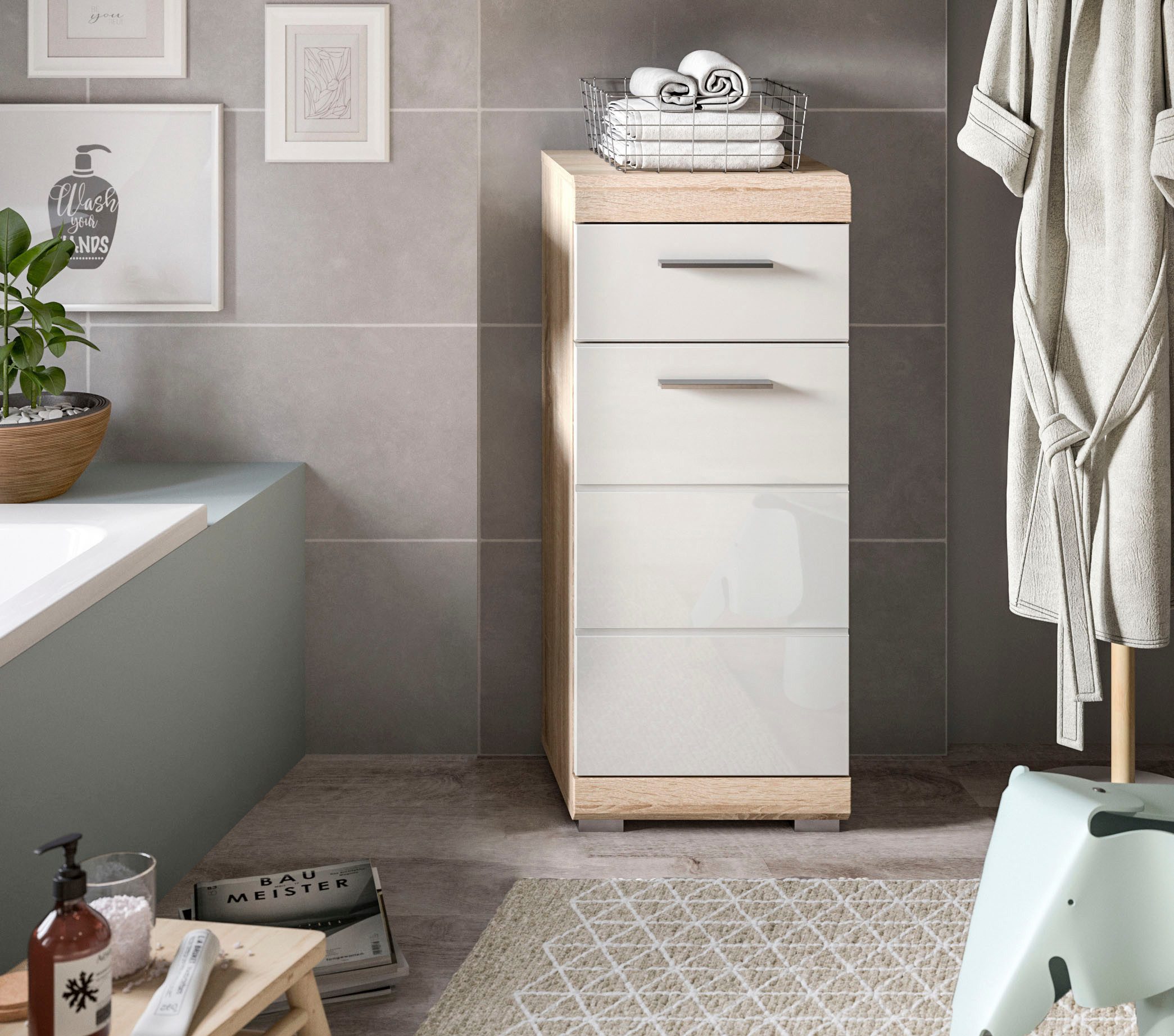 welltime Unterschrank SIENA, Breite 37cm, 1 Tür, 1 Schubkasten, 2 Fächer, MDF-Front (1-St., TOPSELLER) in verschiedenen Farben erhältlich, Badmöbel, Badschrank, Kommode, Bad