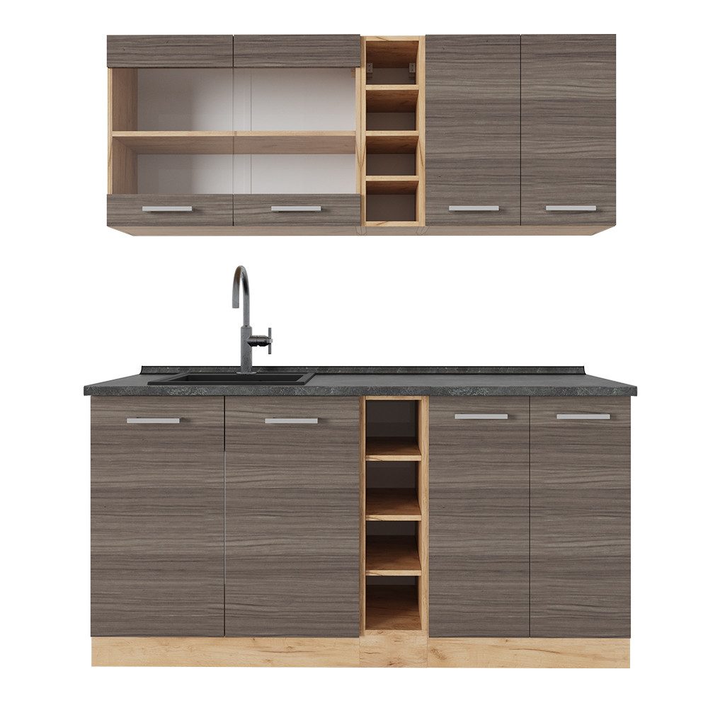 Vicco Küchenzeile R-Line, Edelgrau/Goldkraft Eiche, 160 günstig online kaufen