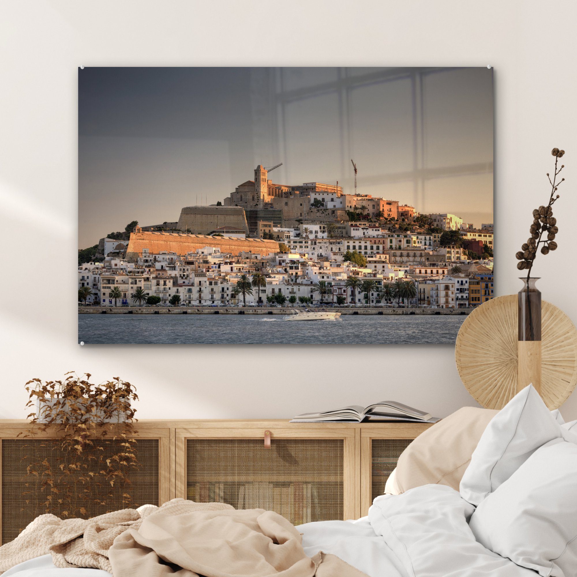 MuchoWow Acrylglasbild & Schlafzimmer von Blick auf Ibiza-Stadt, St), Acrylglasbilder Wohnzimmer Küstenlinie (1 die