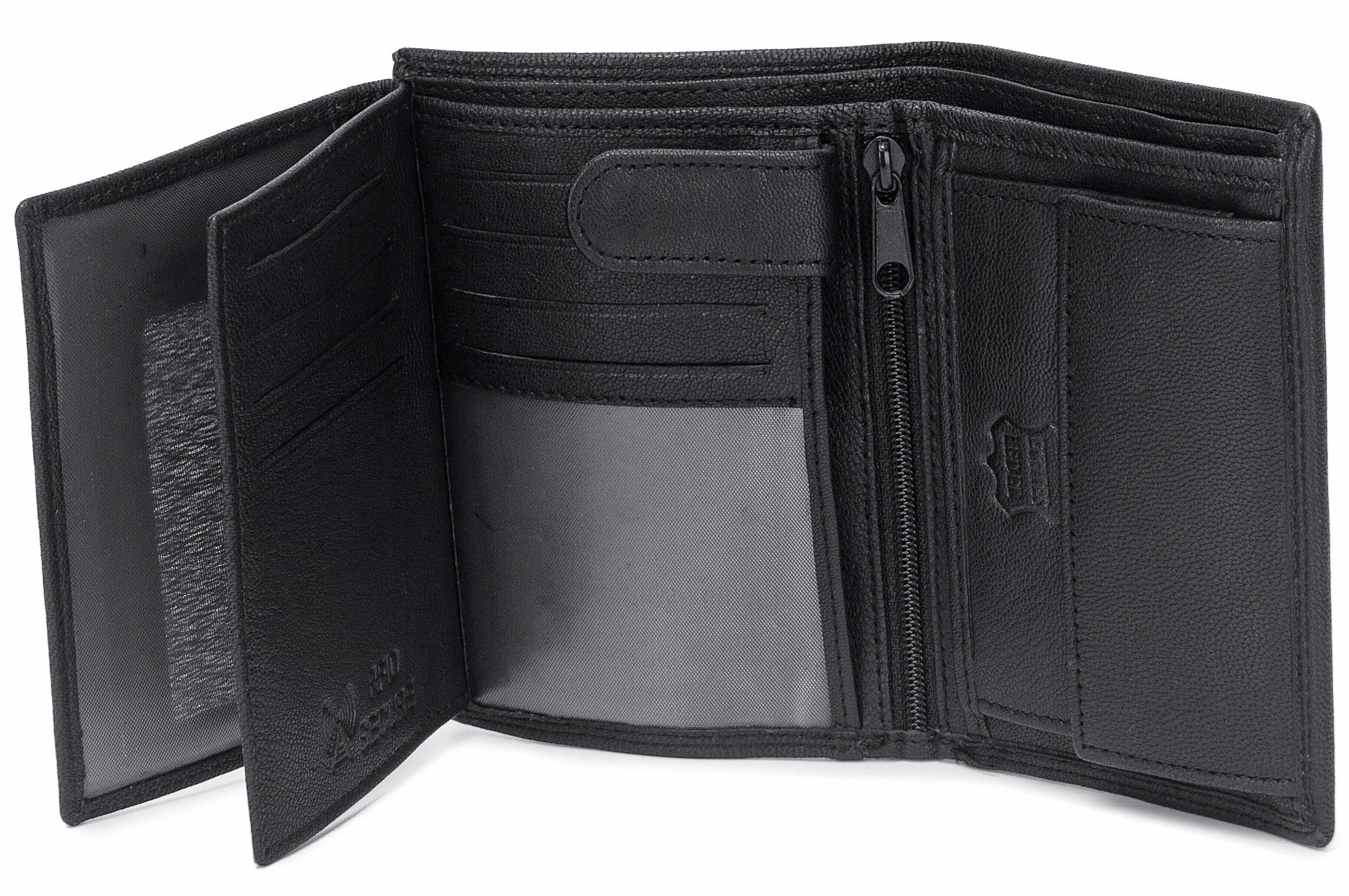 Geldbörse Portemonnaie, Kartenfächer, Geldbeutel, Frentree Schwarz 11 mit RFID-Schutz, Echtleder Hochformat Herren