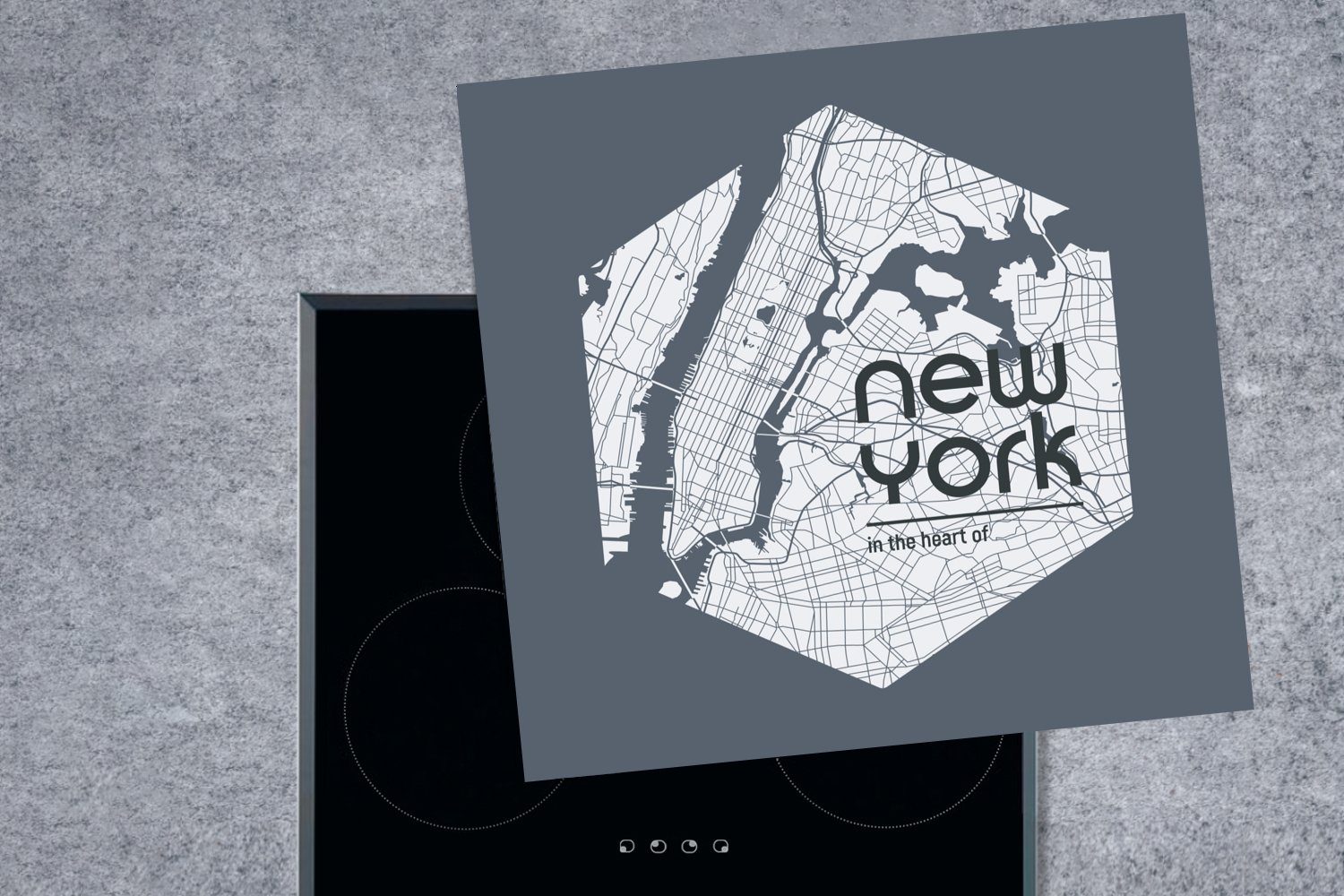 tlg), Hexagon, Ceranfeldabdeckung, - New küche Herdblende-/Abdeckplatte Karte Vinyl, (1 für - MuchoWow Arbeitsplatte cm, York 78x78