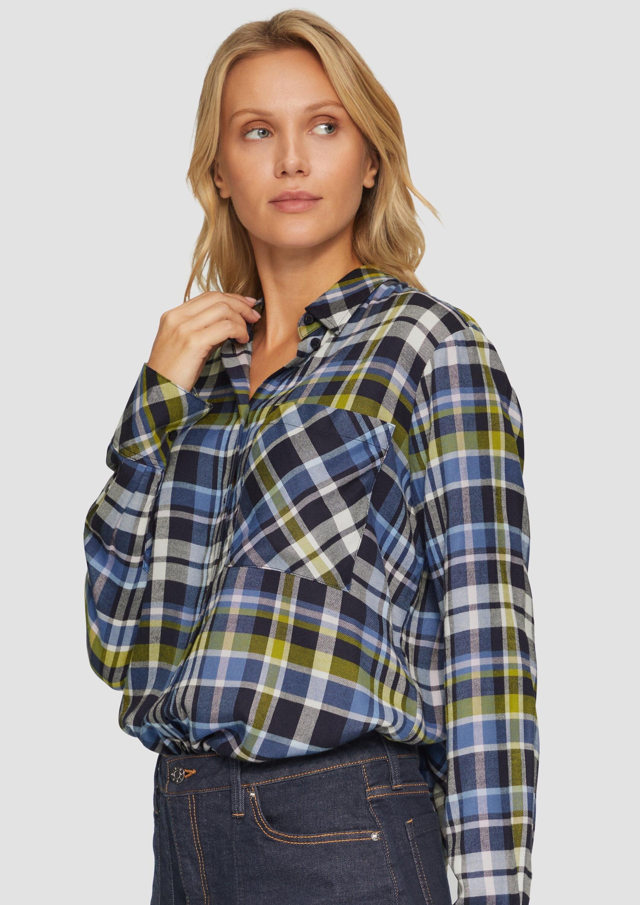 s.Oliver Langarmbluse Bluse Karierte Hemdbluse aus Viskosemix