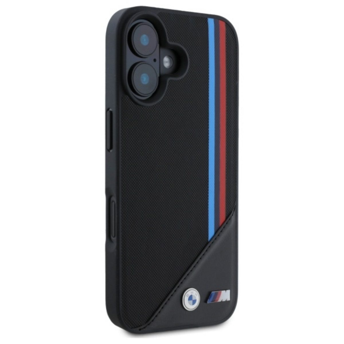 BMW Handyhülle Meshed Tricolor Stripes mit Magnetfunktion Kompatibel mit iPhone 16 6,1, Mesh-Oberfläche mit Tricolor-Streifen und Magnetfunktion