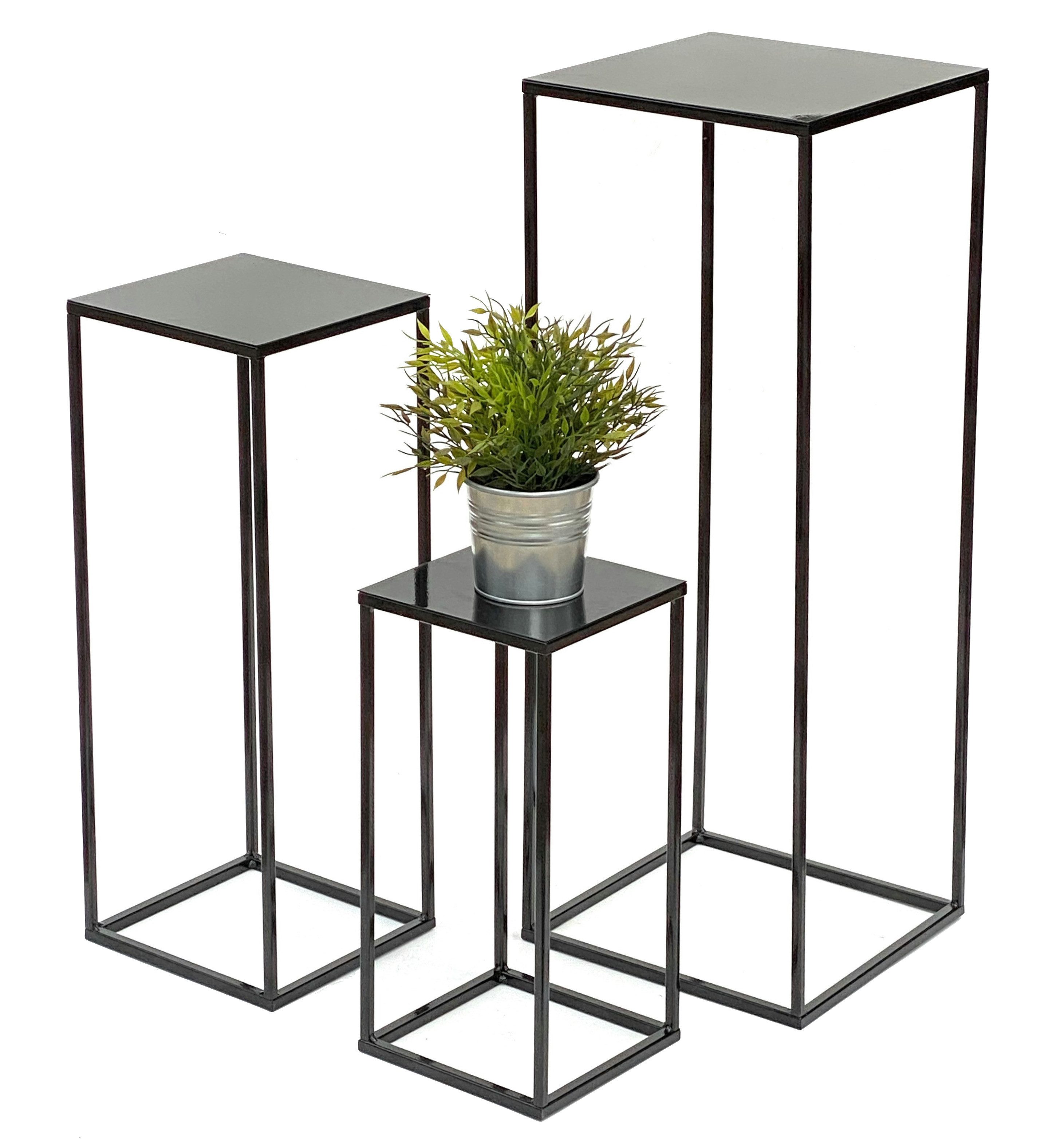 Blumenhocker Metall Schwarz Eckig 3er Set Blumenständer Beistelltisch