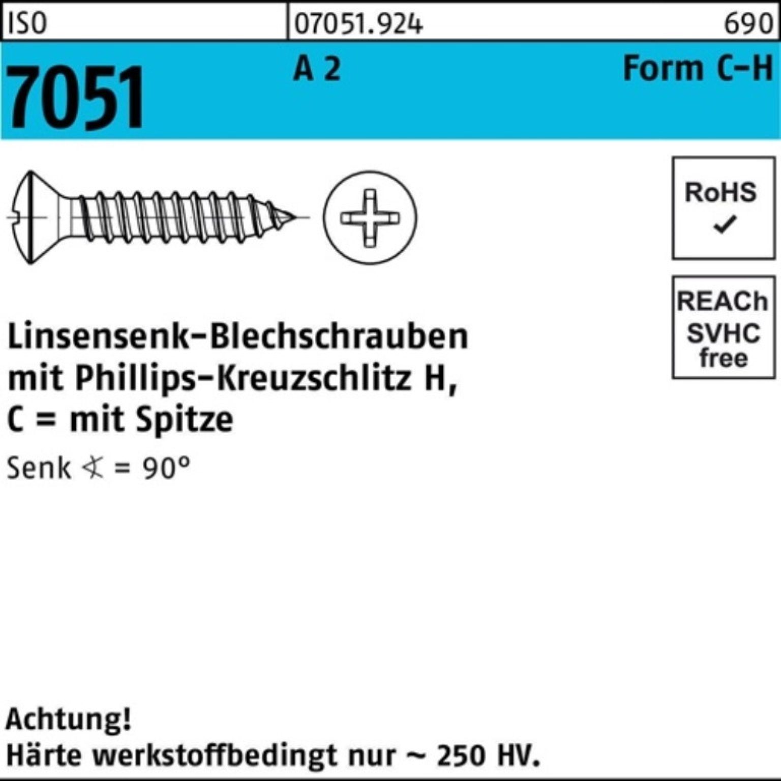 Reyher Blechschraube 1000er Pack Blechschraube ISO 7051 LISEKO Spitze/PH 3,5x 19 -C-H A 2 1