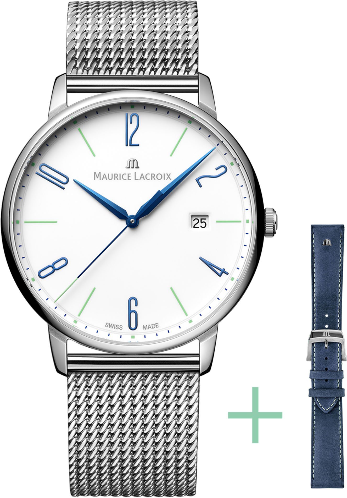 MAURICE LACROIX Schweizer Uhr Eliros Date, EL1118-SS00E-120-C, (Set, 2-tlg., mit Wechselband aus Metall)