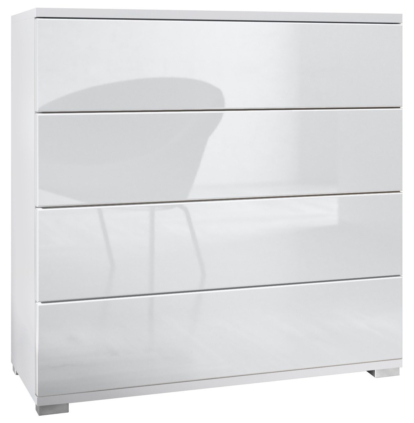 Vladon Kommode Pavos V3 (Sideboard, mit 4 Schubladen), Weiß matt/Weiß Hochglanz (76 x 76 x 35 cm)