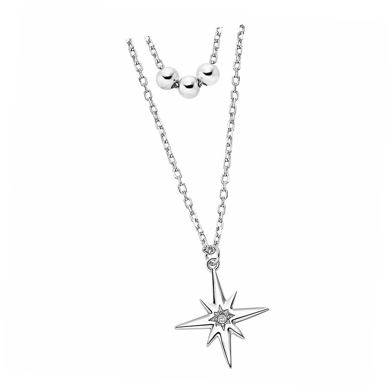 LOTUS SILVER Silberkette LOTUS Silver Halskette Zirkonia Stern (Halskette), Halskette Zirkonia Stern ca. 42cm, 925 Sterling Silber, silber, weiß