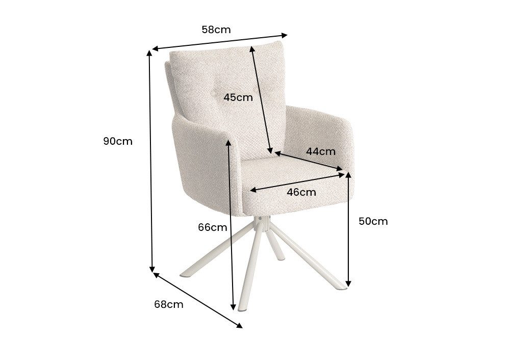riess-ambiente Polsterstuhl BIG GEORGE champagner beige – Strukturstoff, mit Federkern (Einzelartikel, 1 St), inkl. Armlehnen, Metall-Füße und 360° drehbar – ideal fürs Esszimmer